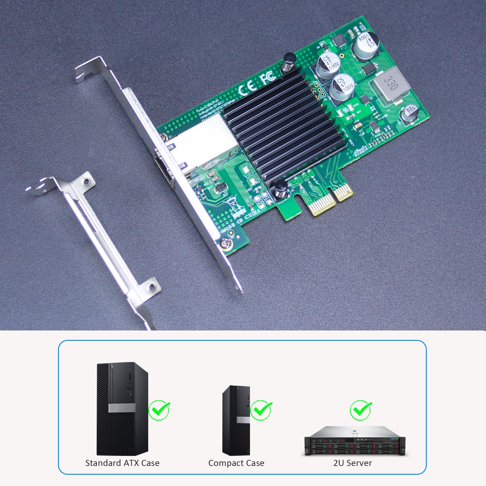 GLOTRENDS ST7225 Carte Réseau PoE+ avec Fonction AVB/TSN, Port Réseau RJ45 Ethernet Gigabit, Interface PCIE 2.1 X1, Support Standard & Bas Profil