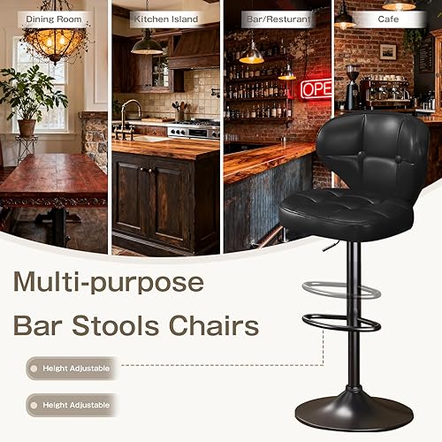 Miniatura 6 de Juego de 2 taburetes de bar modernos giratorios de cocina, altura ajustable, asiento acolchado con respaldo, marco de metal, base antideslizante,