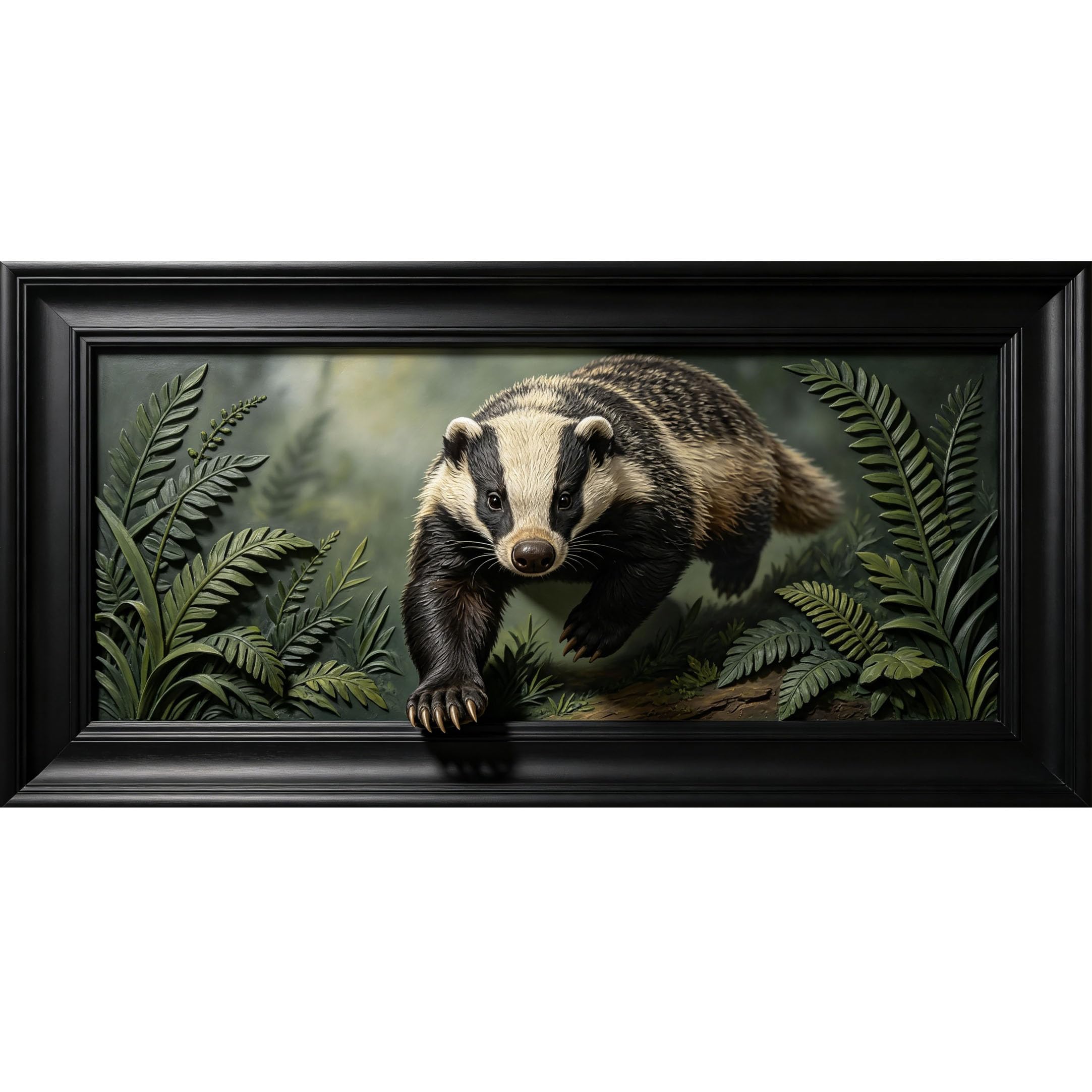 Agglomerix 3D Framed Wall Art Badger in Forest Botanical Wildlife Textured Effect Large Size Self-Adhesive Removable Wall Decor Prints Artwork for Living Room Bedroom Office