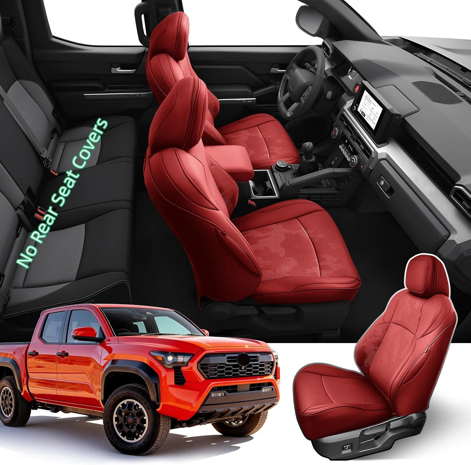 diffcar® seat covers for toyota tacoma 2024 2025 2026, front seat & console covers only, faux nappa leather truck accessories custom fit car pickup protectors for tacoma double cab 4th gen, red camo red front seats