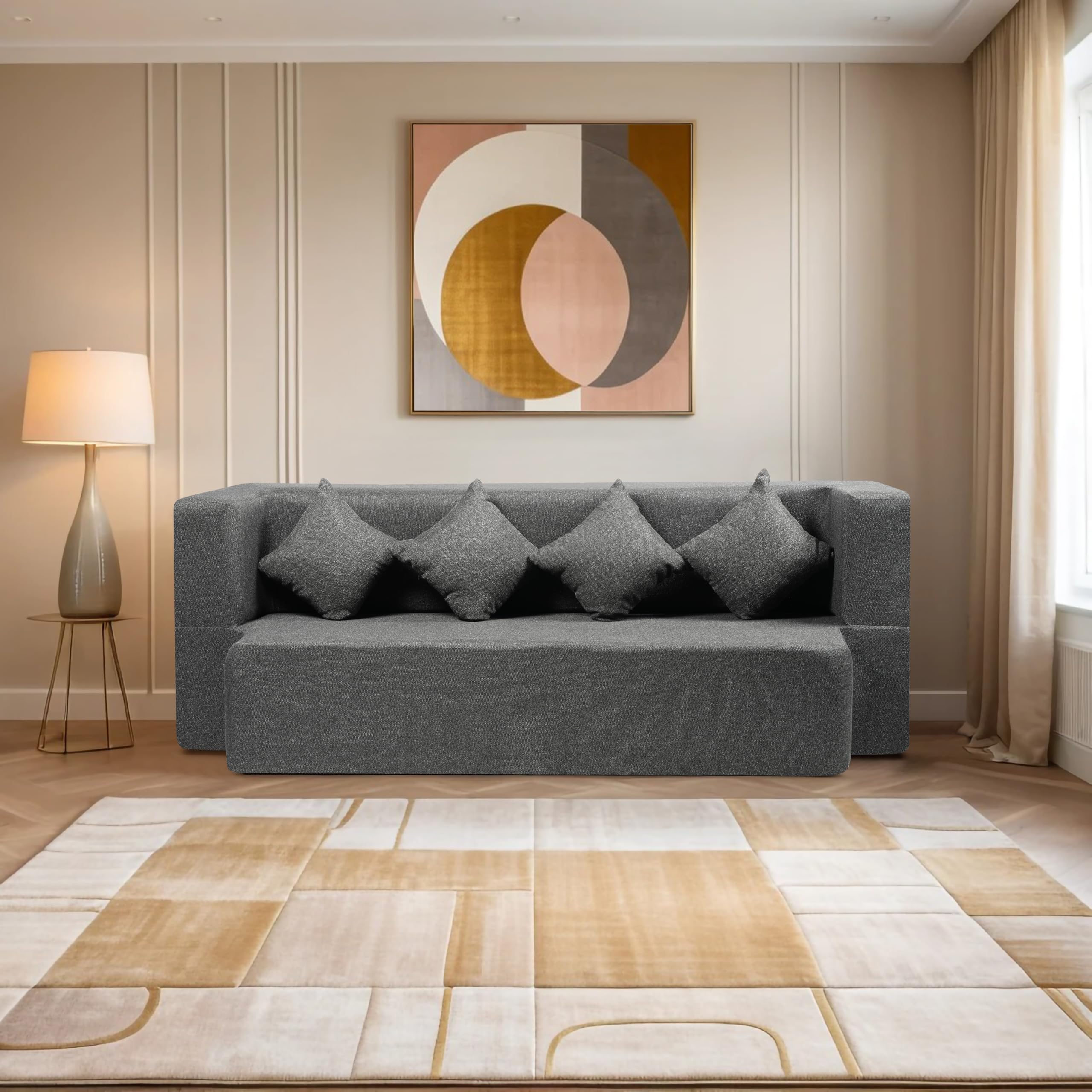 Amazon Brand - Solimo 4 Seater Sofa Cum Bed 78x36x14 inch Jute Fabric with 4 Cushions 4 Seater Double Foam Fold Out Sofa Cum Bed (Finish Color - Grey Delivery Condition - Pre-Assembled)-image-43