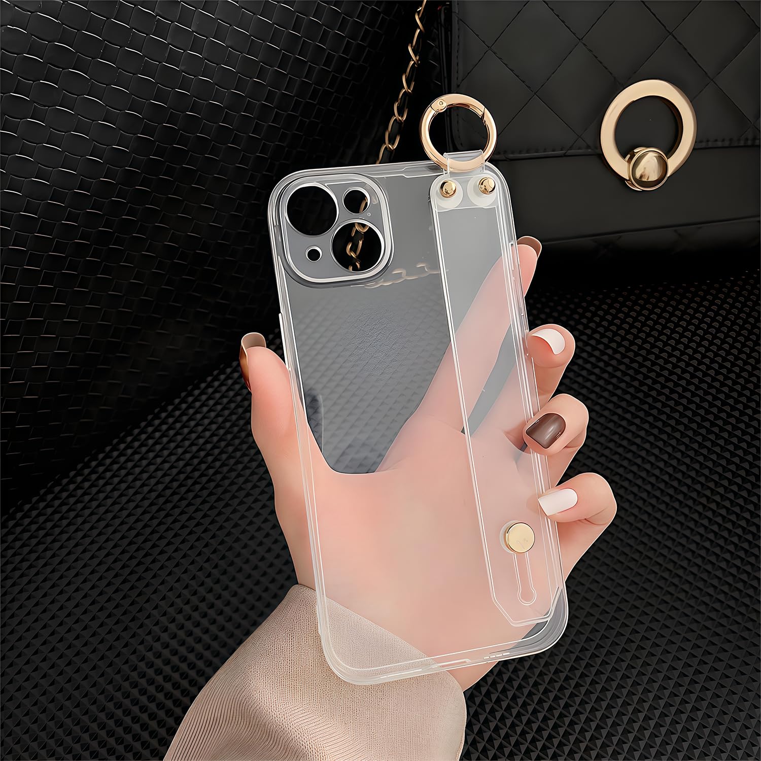 Siduater Strap Holder Case For 5.4" IPhone 13 Mini With Wristband Kickstand, Clear Soft TPU Protective Shockproof Rugged Cover, Adjustable Hand Grip Loop For IPhone 13 Mini 5.4 Inch, Neon Hot Pink