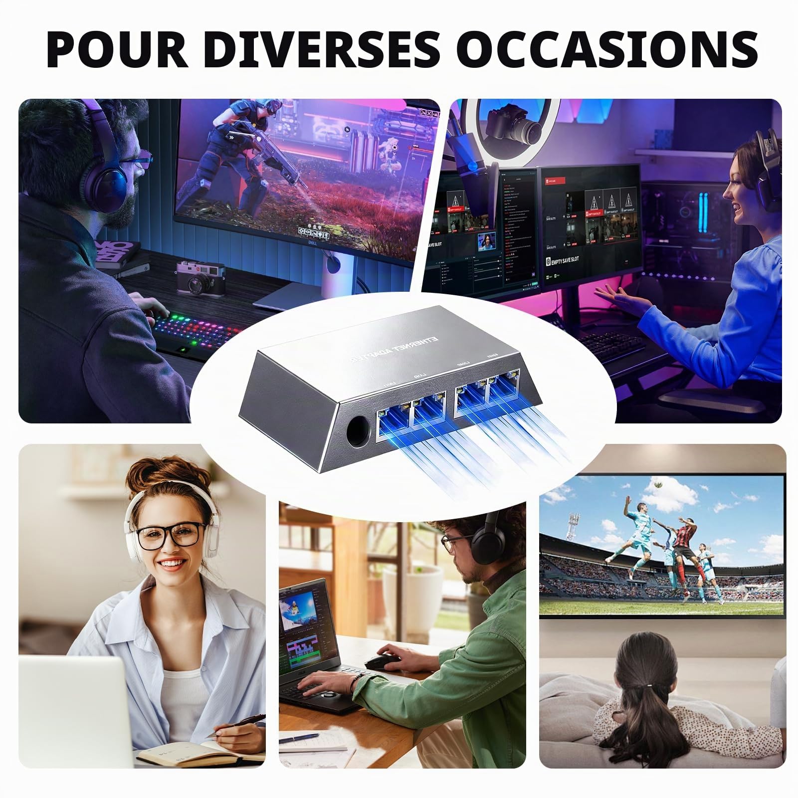 Adaptateur Ethernet Gen 3/Mini, prolongateur de réseau LAN RJ45 4 Ports Gigabit, répartiteur LAN pour réseaux externes câblés, Connexion simultanée de 4 appareils