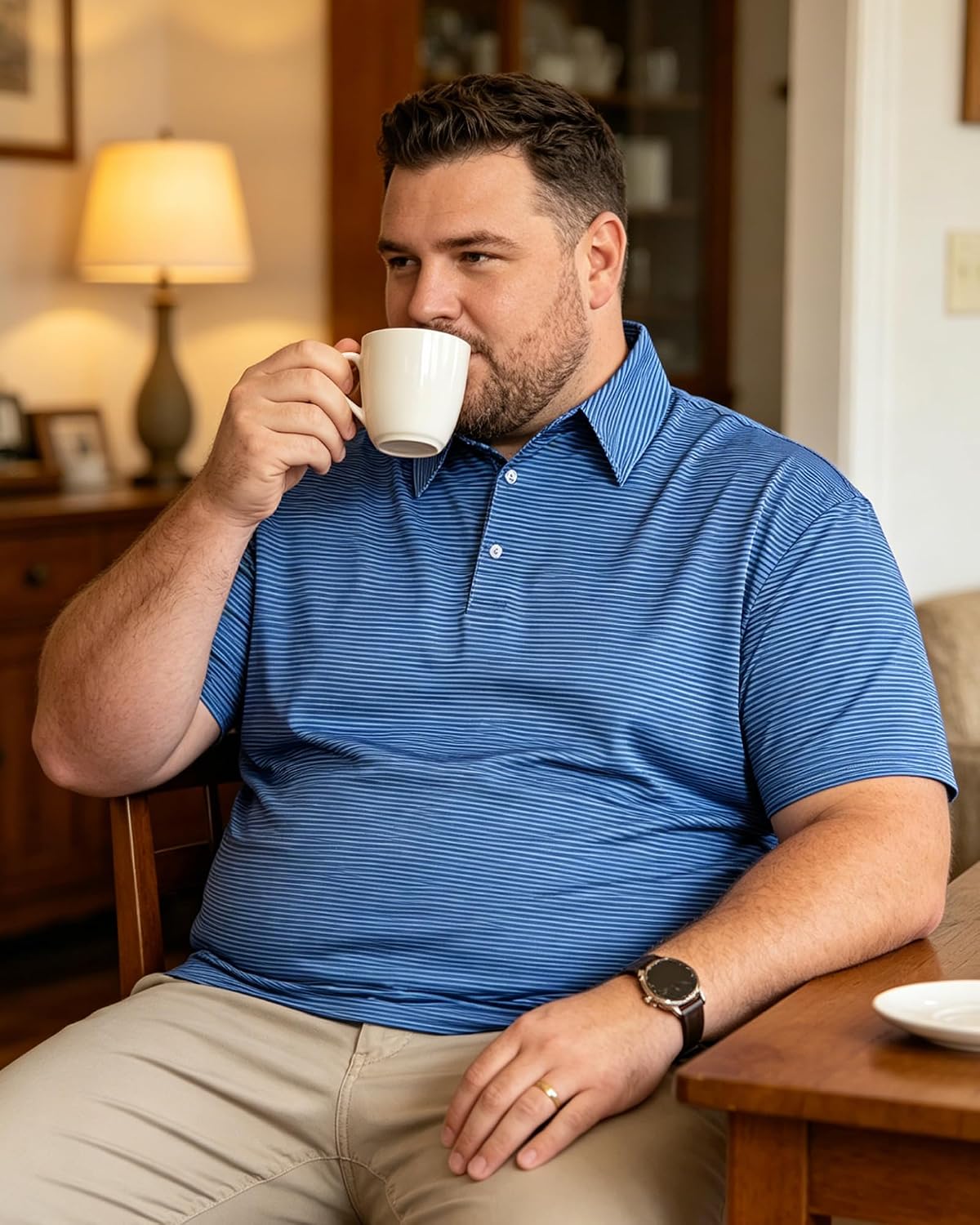 Cozople Big and Tall Polo Shirts for Men, Quick Dry 4-Way Stretch XLT-5XLT | Moisture-wicking 95% polyester and 5% spandex polo in stripe and solid colors for golf, work, and everyday wear