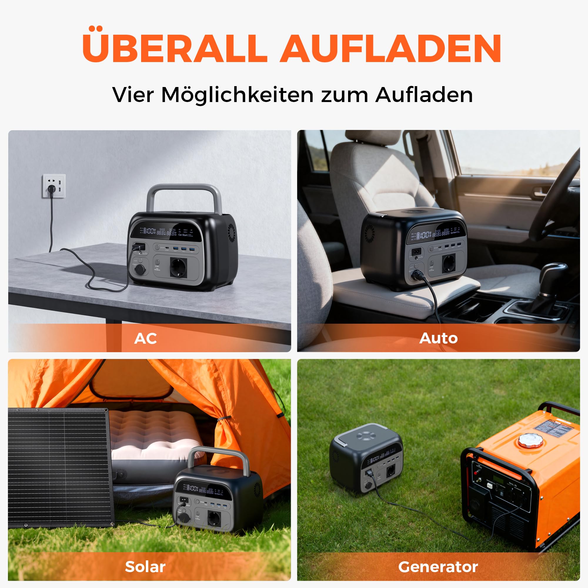 AP400 Tragbare Powerstation, 345Wh LiFePO4 Akku, 400W (Max 500W) Solargenerator, 120W Beiseitige Schnellladeleistung, Solar Generatoren Akku Für Camping, Draußen, Reisen, Notfälle, unterwegs