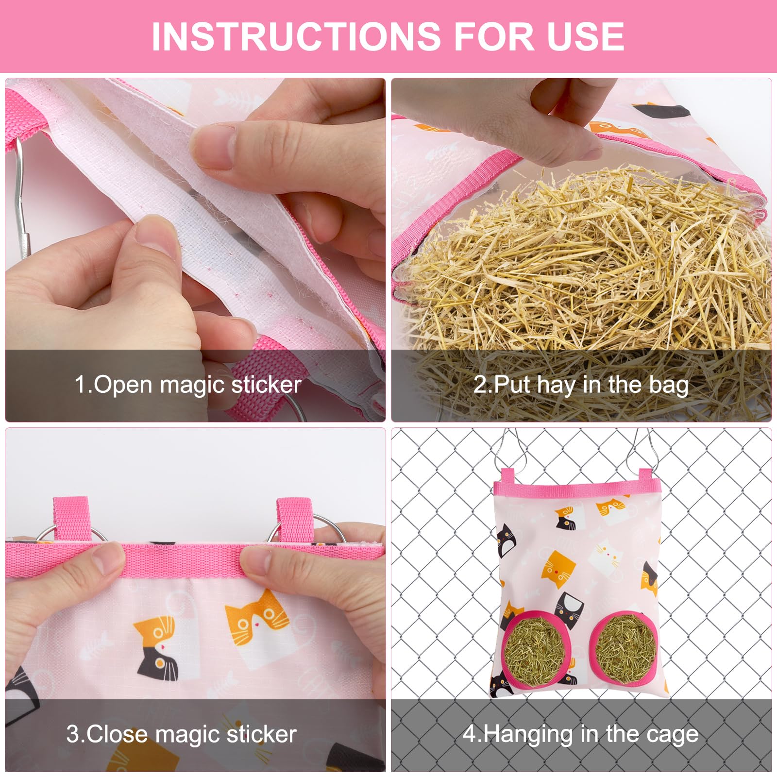 3 Pcs Sac à Foin de Lapin, Sac de Foin Suspendus Animaux Supports de Stockage avec 2 Trous Sac de Foin Mangeoire à Foin pour Lapin Sacs de Nourriture pour Chinchilla, Cochon d'Inde et Taupe (Small)