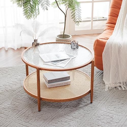 Miniatura 120 de VINGLI Mesa de centro de cristal, mesa de centro redonda de 30 pulgadas, mesas de centro negras para sala de estar, mesa auxiliar de vidrio Negro