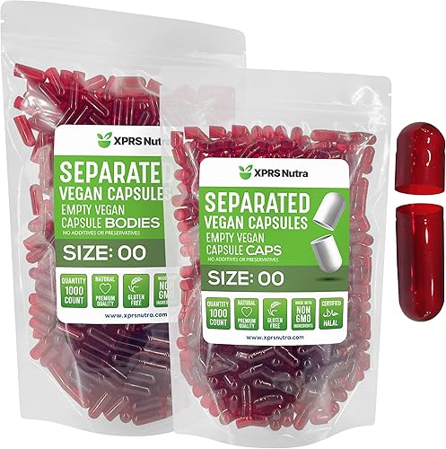 XPRS Nutra Cápsulas separadas de tamaño vegano 00 1000 cápsulas vacías de primera calidad separadas en bolsas Separadas vacías 00 cápsulas