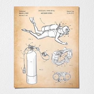 Crossroads Home Décor Canvas Poster -Scuba Diver Gifts, Air Tank Diving Patent Poster Print, Ready To Hang No Frame Poster, p2664-16x20