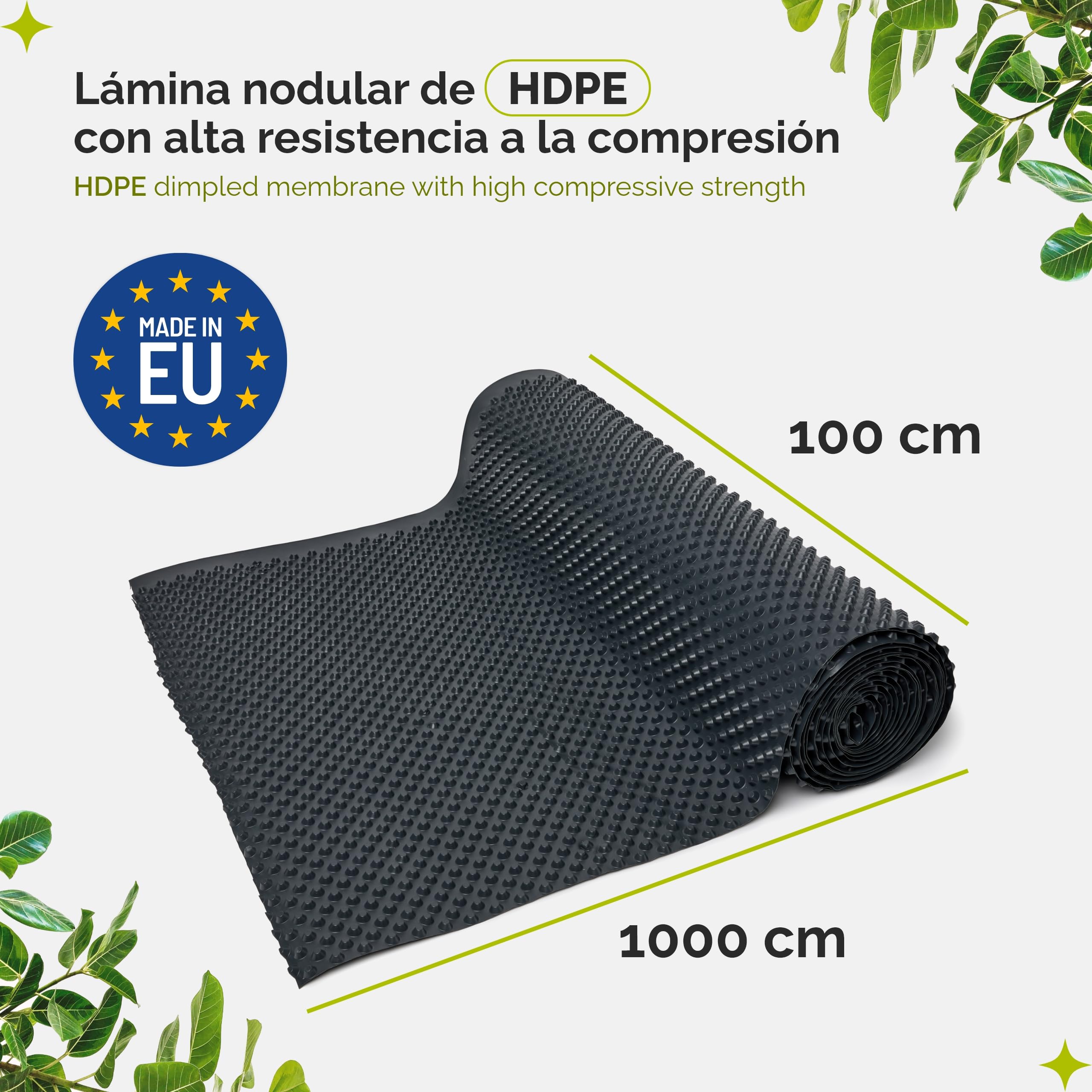 Garronda Lámina Drenante Nodular para Camas Elevadas 1 × 10 m – Forro e Inserto Protector de HDPE Resistente para Jardinera Elevada de Madera, Huertos Urbanos y Cultivo de Plantas y Flores GD-0182