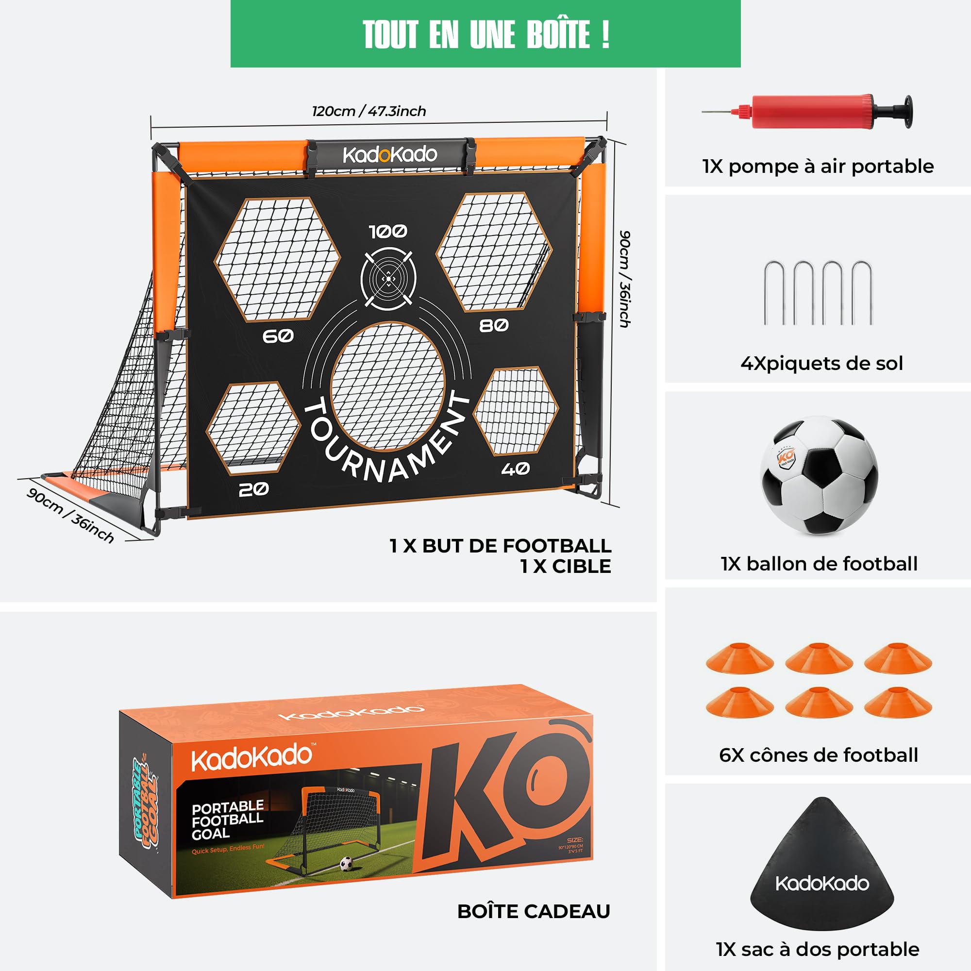 But de Football Pliable et Portable pour Enfants, Cage de Foot Exterieur 120x90x90cm avec Sac de Transport