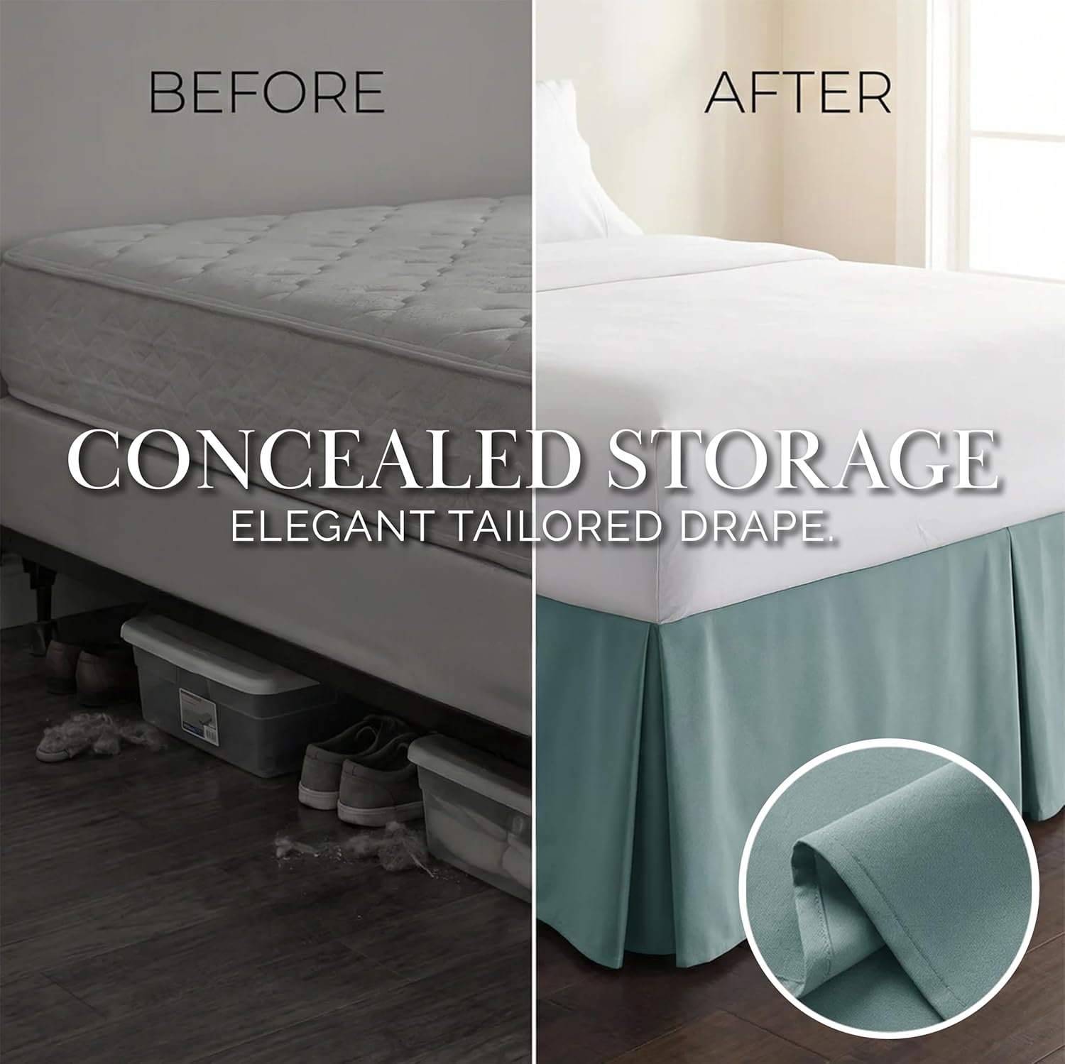 Southshore Fine Living, Inc. Tailored Queen Bed Skirt 14 Inch Drop, Pet Hair Resistant Dust Ruffle Queen Size - Easy Care, Wrinkle Free Bed Skirting to Hide Underbed Storage - Steel Blue (Teal)