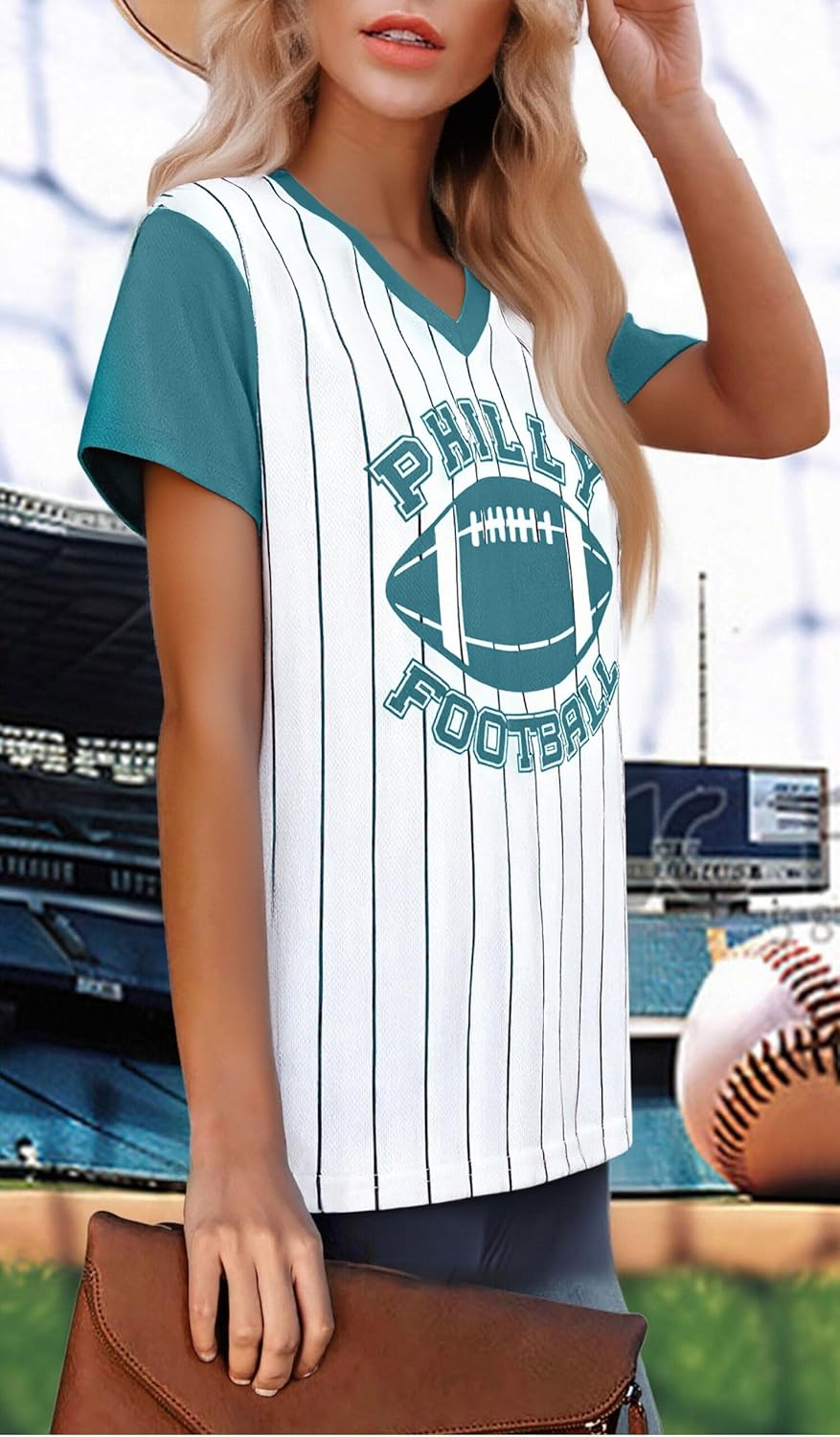 Baseball Jersey Women Baseball Player T Shirt Game Day Fan Graphic Tee Funny Stripe Jersey V Neck Short Sleeve Tops - Image 3