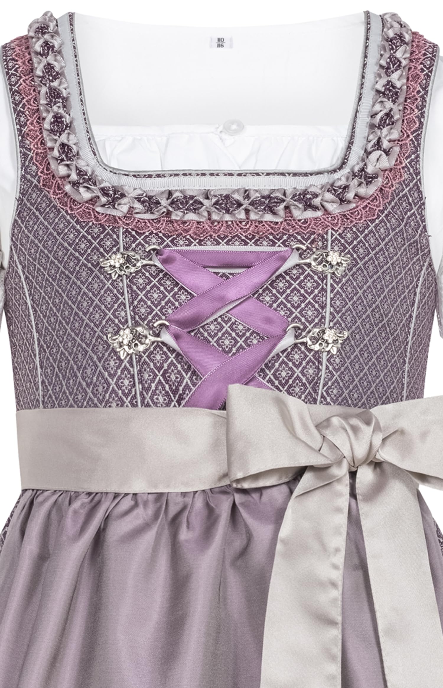 Nübler Dirndl Mädchen - 3 teiliges Set Dirndl Kleid mit Trachtenbluse und Schürze traditionell - Moderne bayrische Tracht, Gavrila in Aubergine