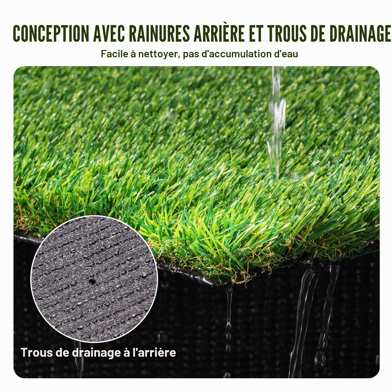 VEVOR Gazon Artificiel, Pelouse Synthétique Extérieur Intérieur 153x92 cm Brins d'Herbe 35 mm Facile à Nettoyer avec Trous de Drainage pour Cours de Récréation, Décoration Maison, Tapis de Chien, Vert