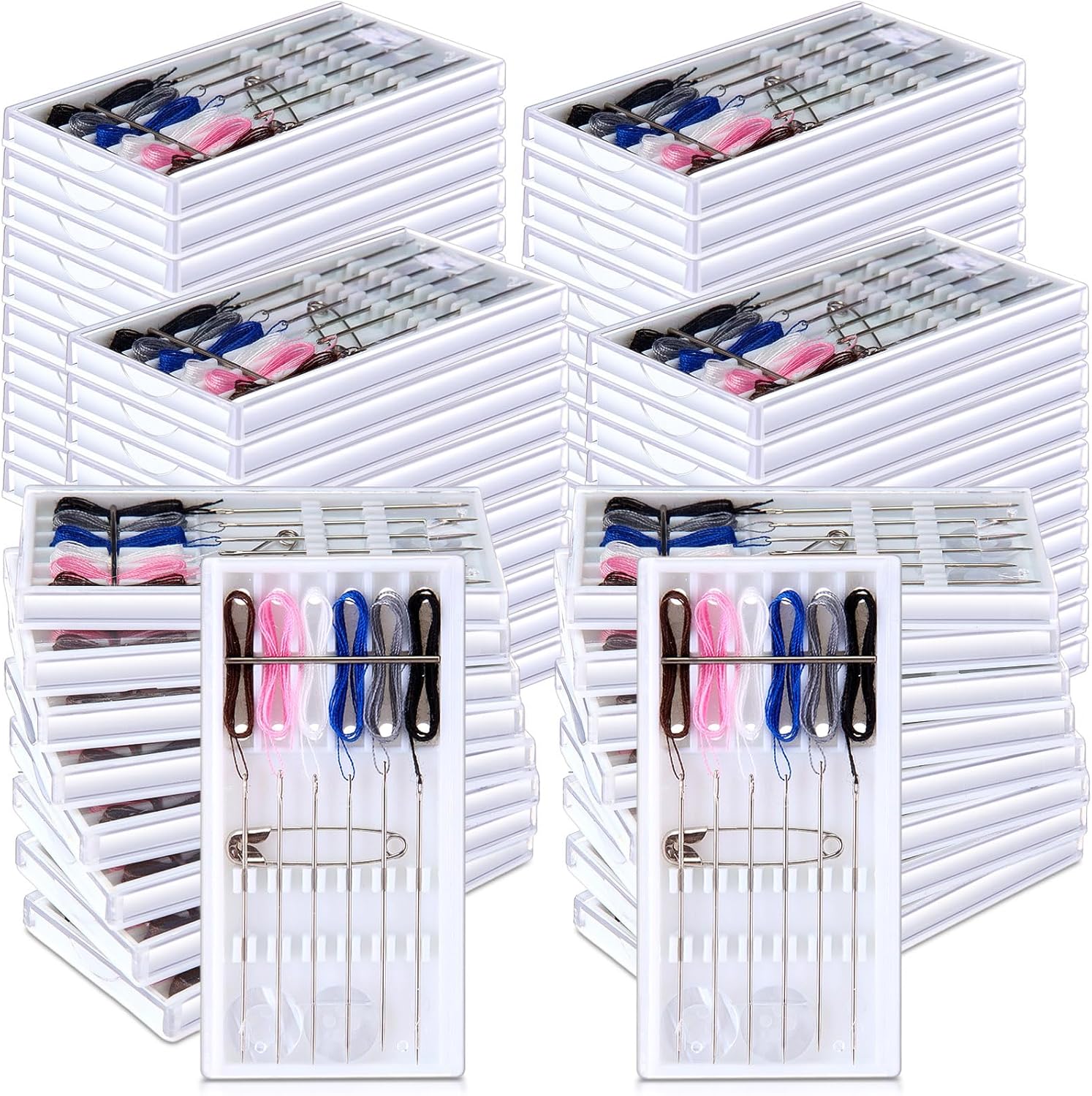 Leyndo 60 Boxes Quick Fix Sewing Kit Pre Threaded Needle Travel Kit Personal Needle and Thread Mending Sewing for Christmas Cloth Repairing Home Necessities(Random Color,6 Threads)