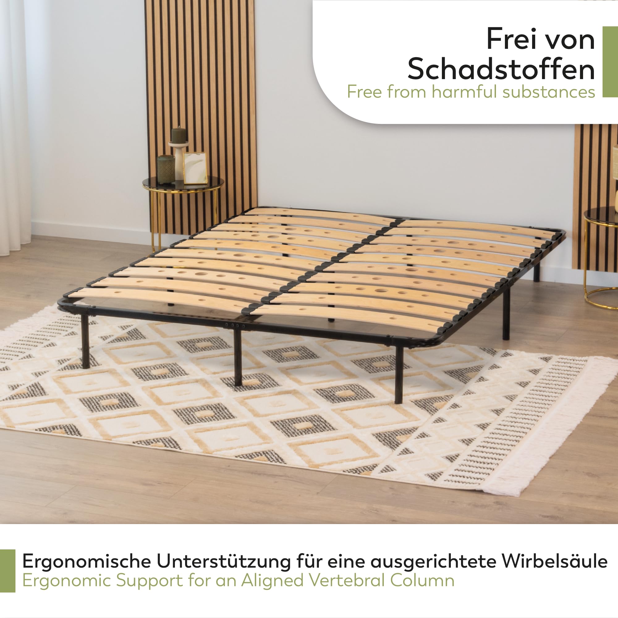 i-flair Metallbett Austen 140x200 cm – stabiles Bettgestell mit perforierten Latten aus Birkenholz für optimale Belüftung, Gästebett aus Metall mit 27 cm Stauraum, Doppelbett in schwarz