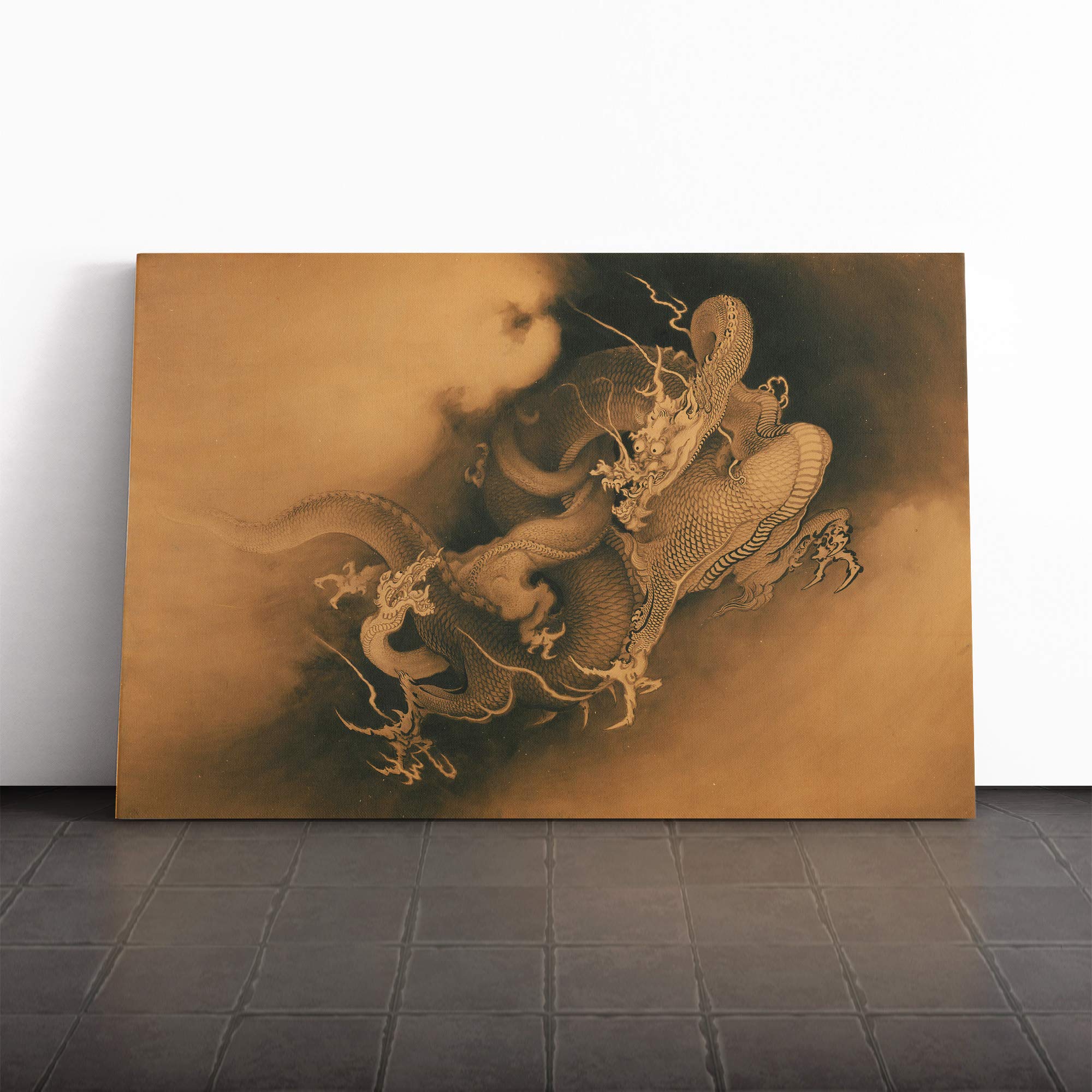 Kano Masanobu Japanese Oriental Dragon Canvas Print | Gallery Wrapped 30mm Frame Wall Art | 30x20 inches | Ready to Hang | Asian Animal Picture | Living Room Bedroom Lounge Office