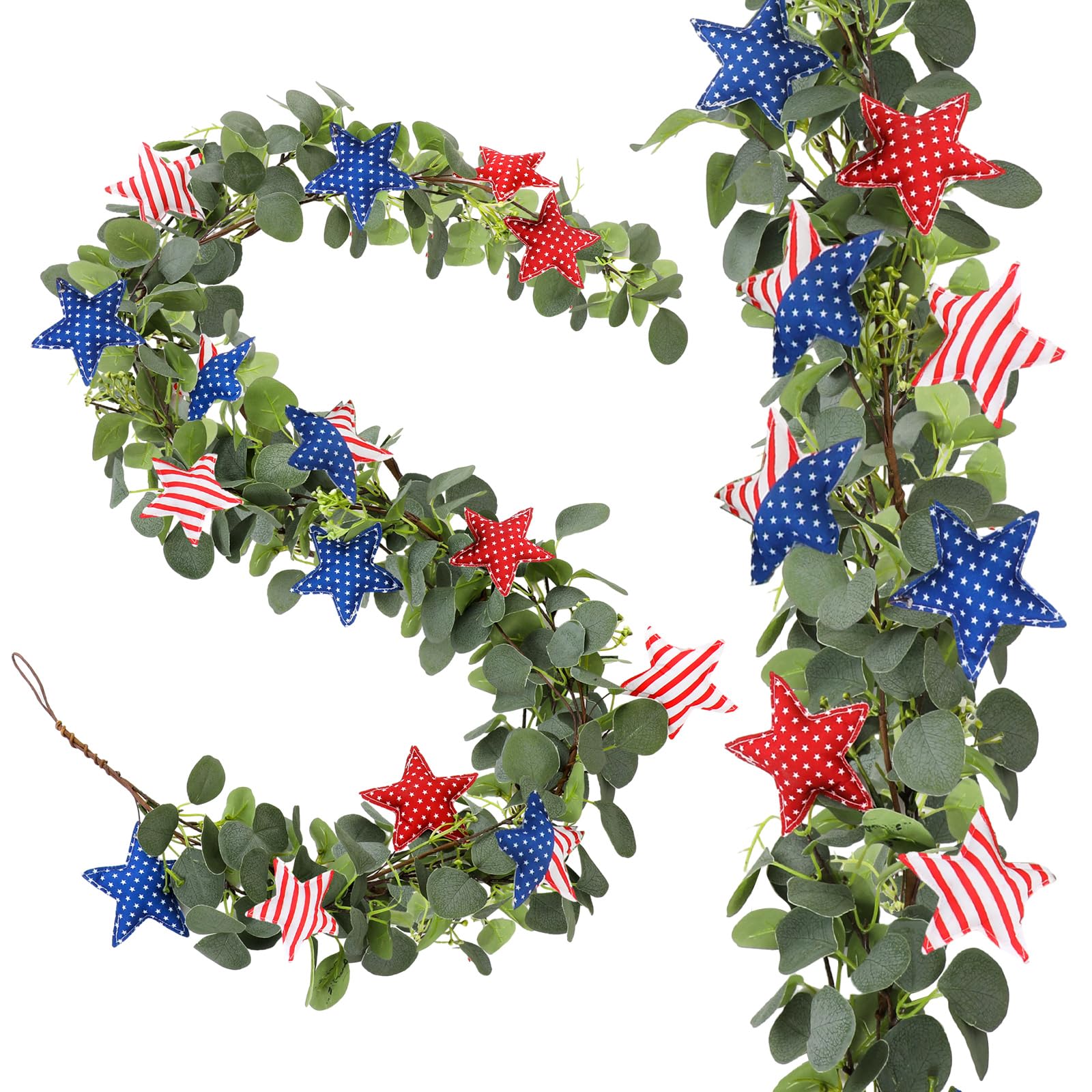 Photo 1 of Zeyune 6ft Patriotic Garland 4th of July Patriotic Decor 250th Anniversary Red White Blue Artificial Banner Decoration with Stars Independence Day Decorations for Fireplace Home Outdoor Decor