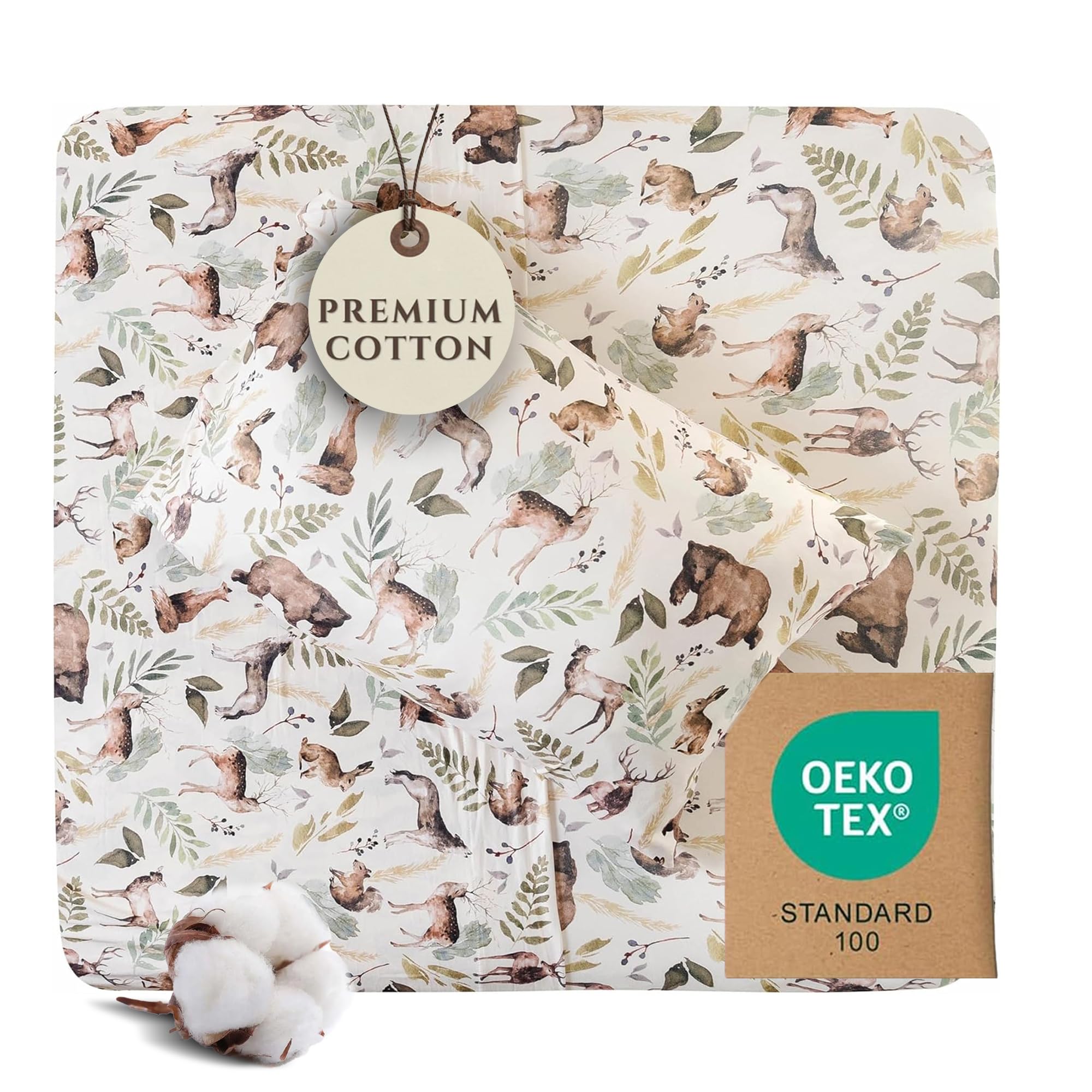 Pobibaby Twin Sheet Set Kids, 3-Piece, Cotton Blend (Wildlife Animal)