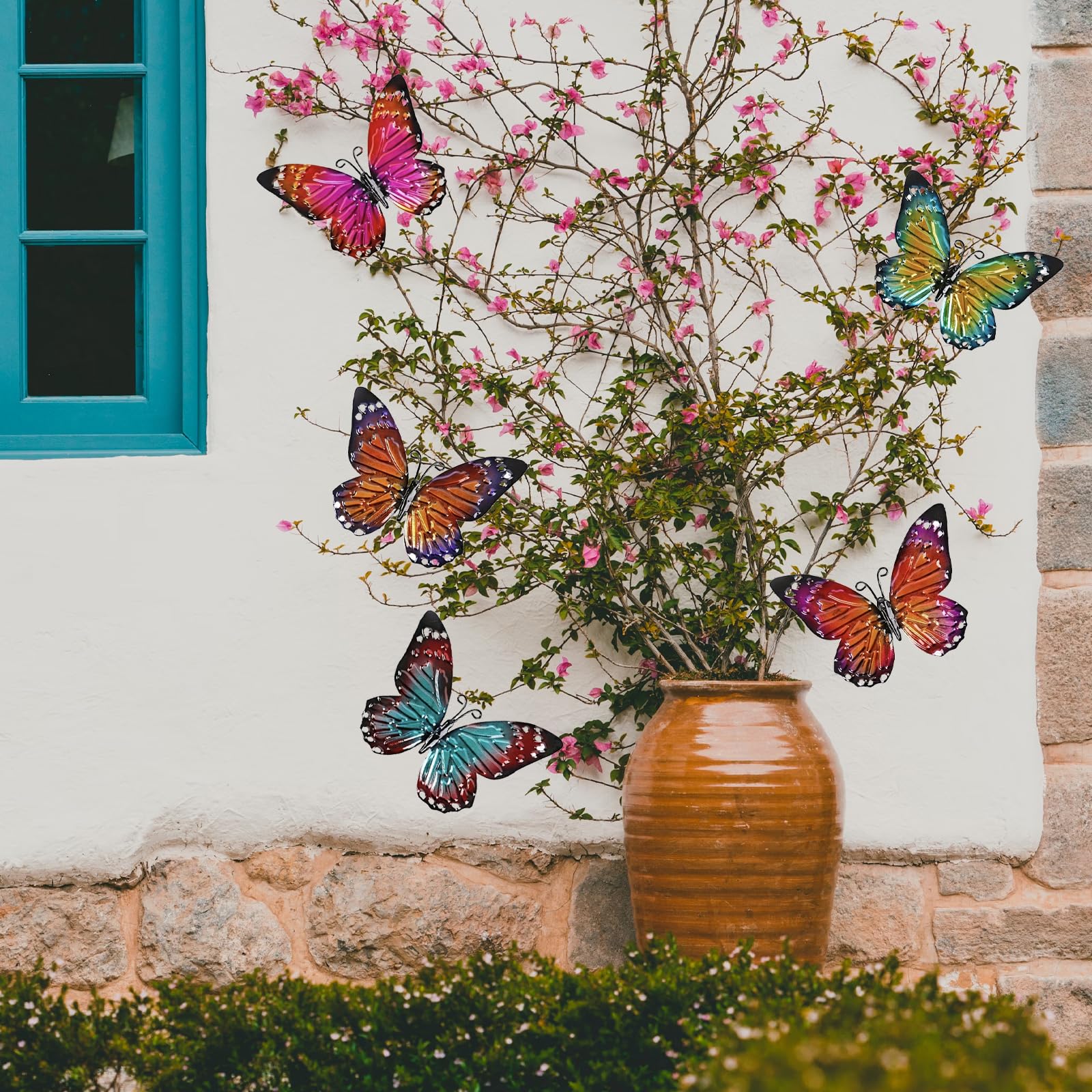 VPB 5Pieces Outdoor Metal Butterfly Wall Garden Art Decoration,Metal Butterfly Butterfly Ornaments for Outdoor Fences Sheds Fences Yard Decorations Wall Hanging Kitchen Art Deco - Image 3