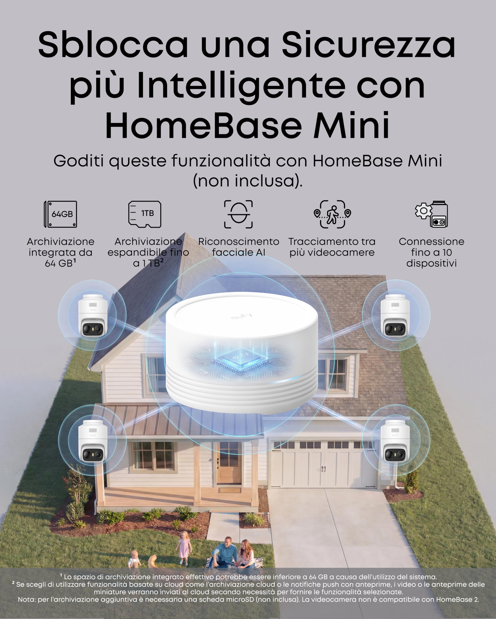 eufy Security eufyCam C37, videocamera di sicurezza wireless da esterno, tracciamento AI a 360° con pan e tilt, videocamera solare 2K, rilevamento persone/animali/veicoli, pannello solare flessibile