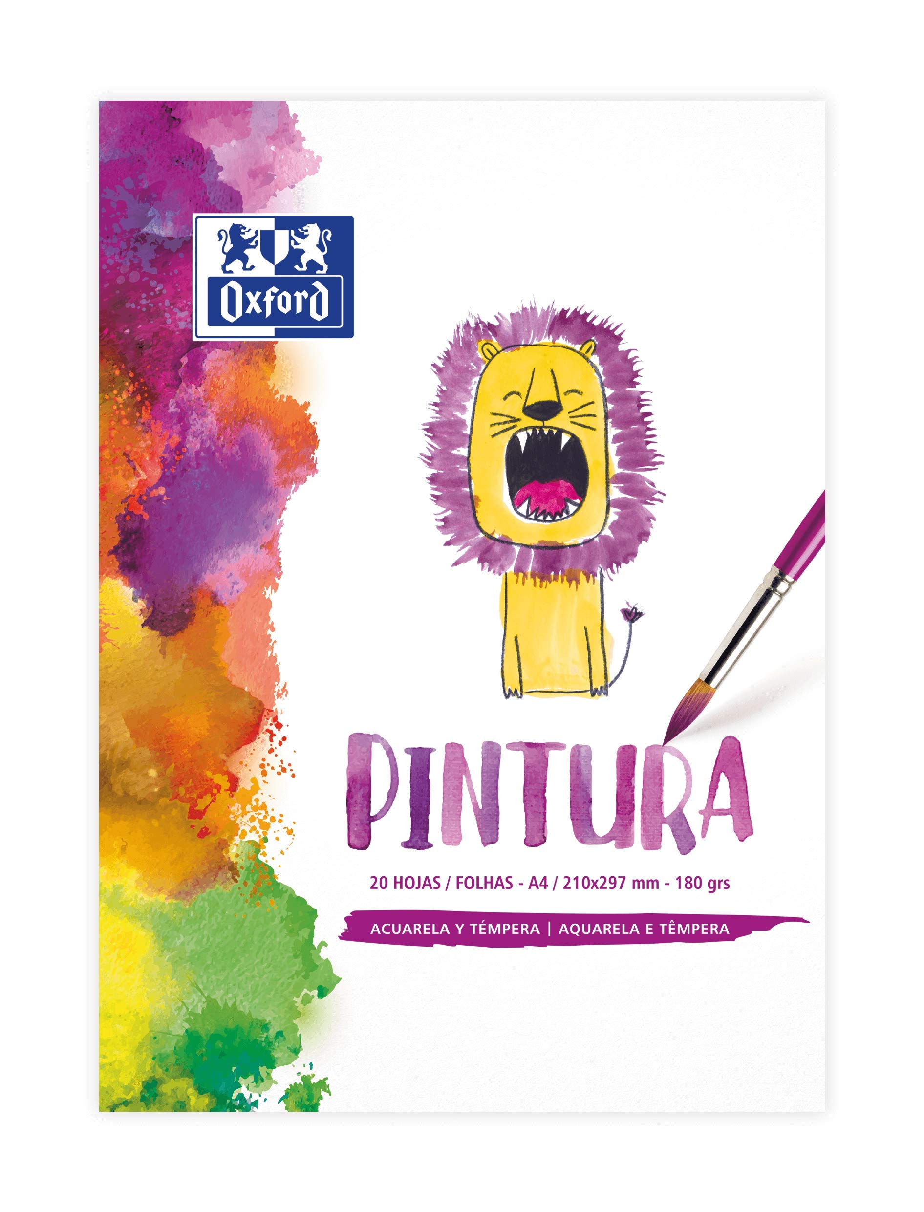 Oxford - Bloc pintura infantil A4, tapa blanda, contratapa rígida, 20 hojas encoladas, 180 gr
