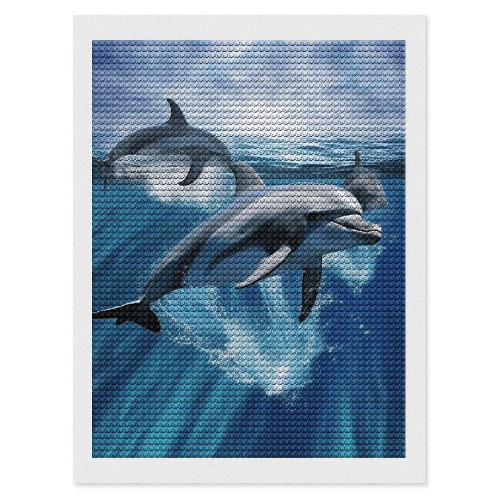 FekiLoot Dolphins Paint by Numbers Kit for Adults Beginner DIY Diamond Dots Paintings Round Full Drill Diamond Art Kits Picture Diamond Art Painting Kits for Home Decor 12"x16"