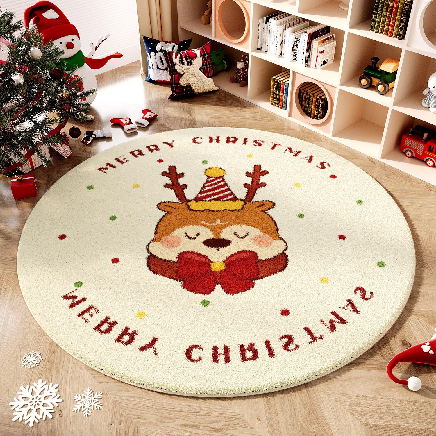 Alfombras Pequeñas Navideñas Blanco,Alfombras Salon Modernas Antideslizante Navideña,Alfombra Chimenea de Decoración Invierno,Alfombra Navidad Redonda para Salón Entrada Comedor Baño,D,140cm