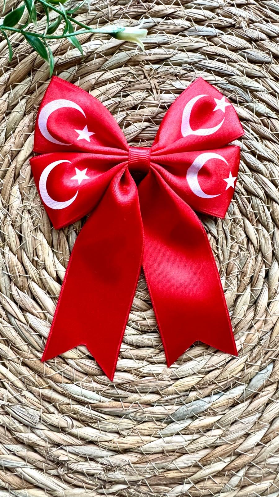 Tasarım Tokam Türk Bayrak Desenli Kırmızı Kurdele Kadın Kız Klipsli Saç Tokası