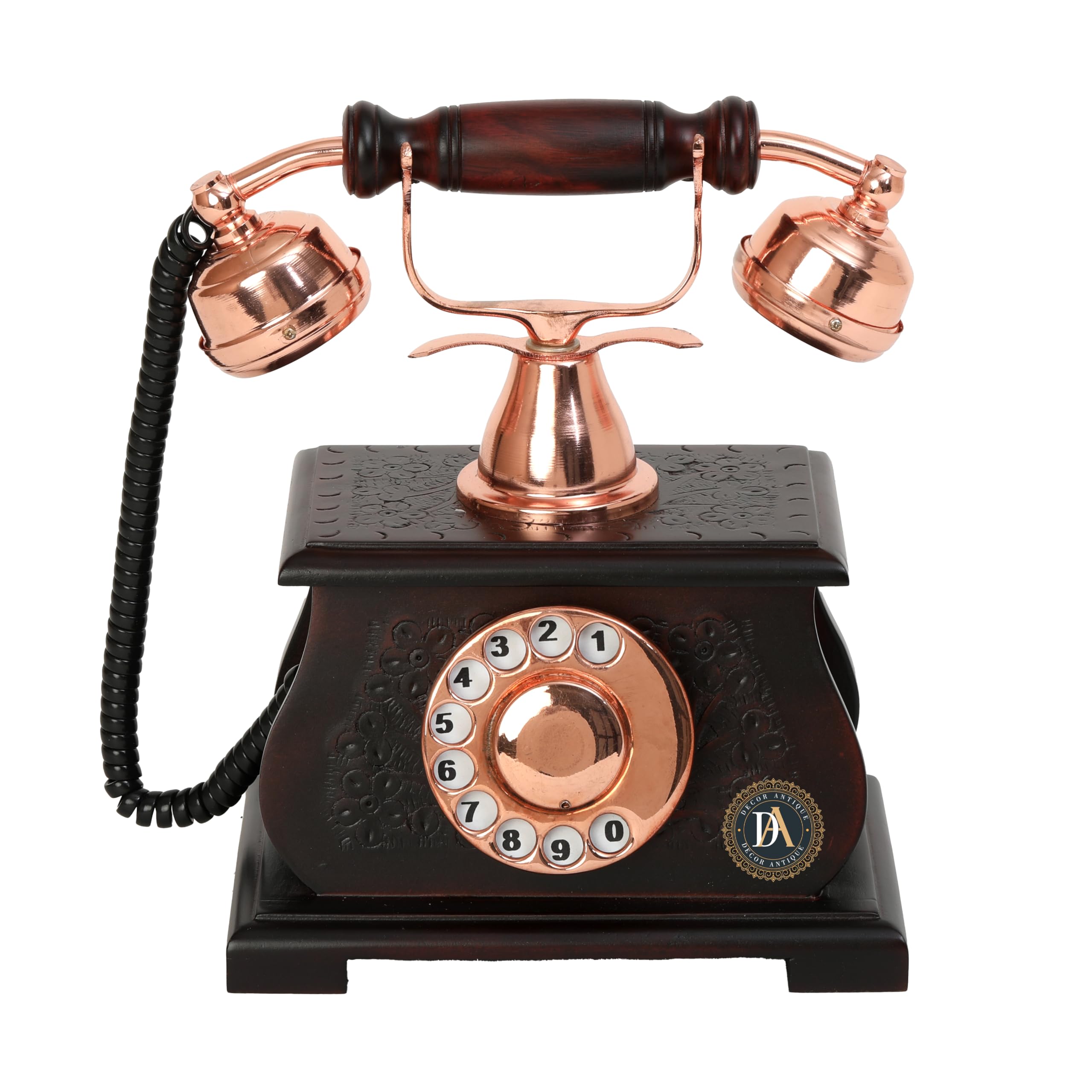 Decor Antique Victorian Old Classic Telephone Wooden Carving Works Vintage Brass and Wooden (Non Working) Telephone Decor Gift-image-48