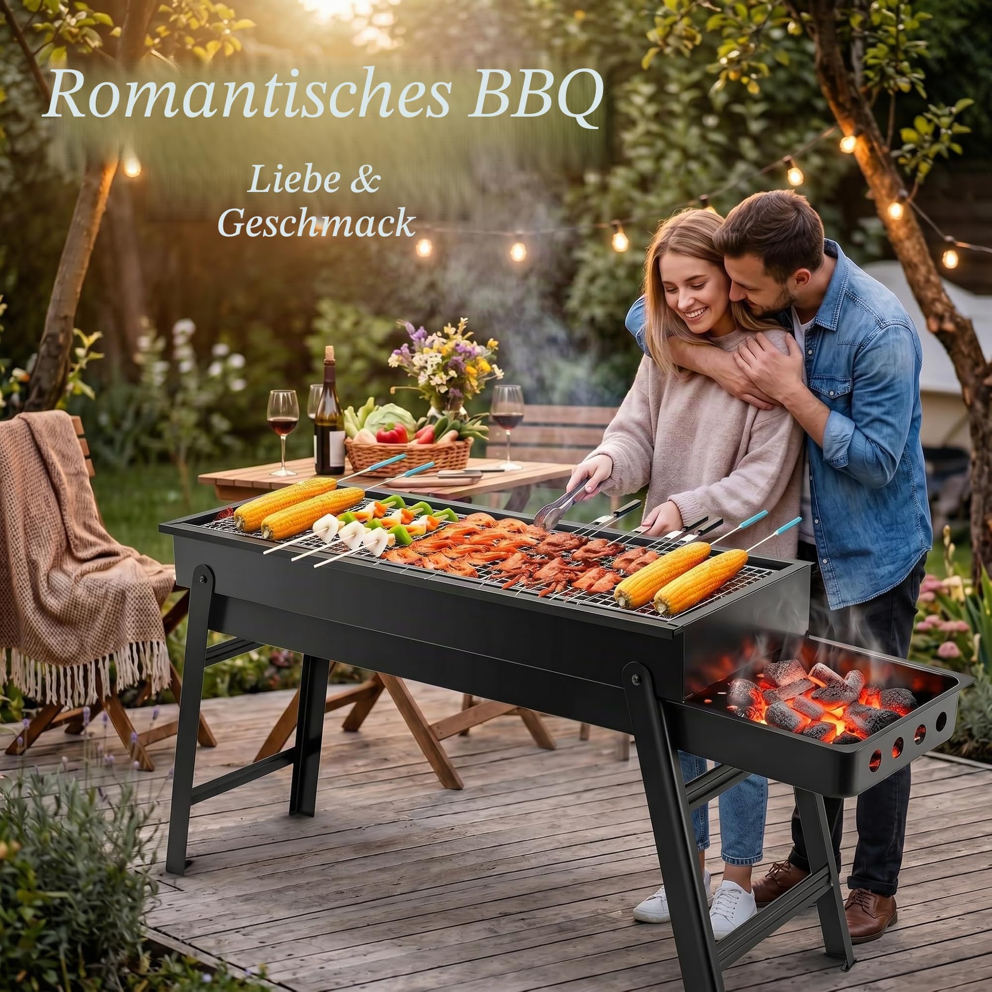 Holzkohlegrill, tragbar, zusammenklappbar, klein, Outdoor-Grillwerkzeuge für Camping, Wandern, Picknicks, Reisen, 61 x 33 x 22 cm Garten