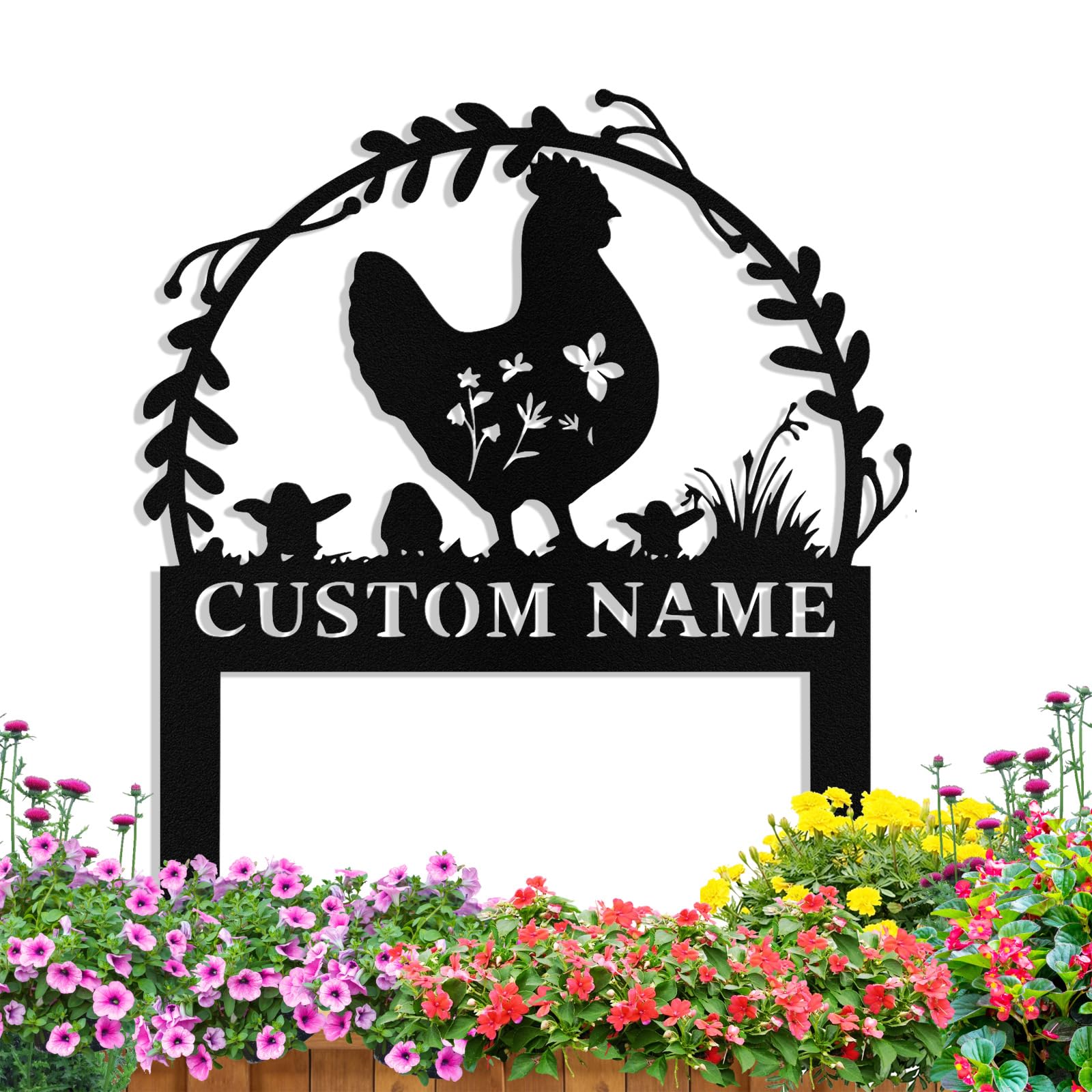 Personalized Metal Chicken Garden Signs, Custom Garden Signs for Outside