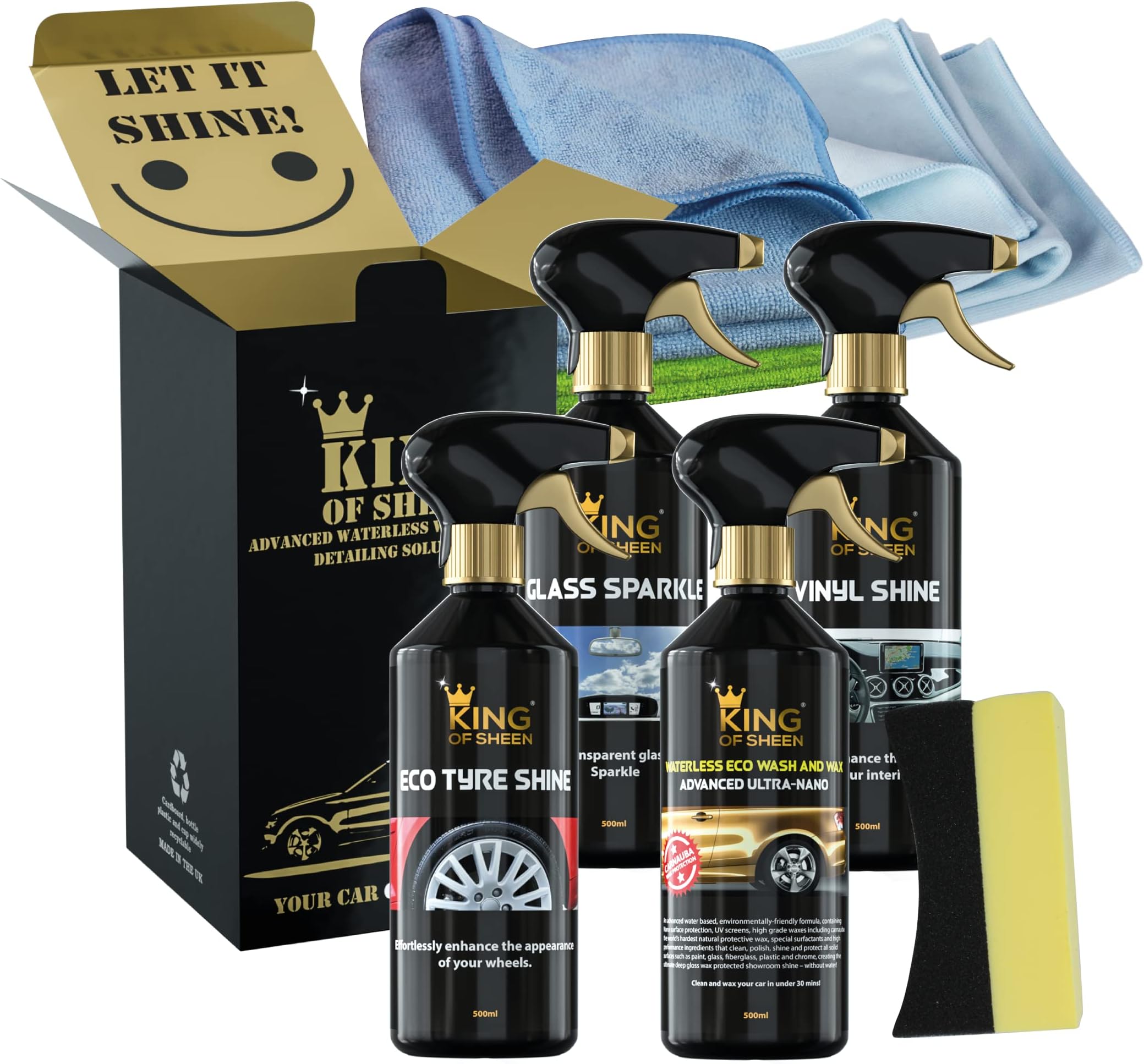 King of Sheen Waterless 8 Piece Car Cleaning Kit. Ideal Car Gift Set for the Car Enthusiast.. Let It Shine!!