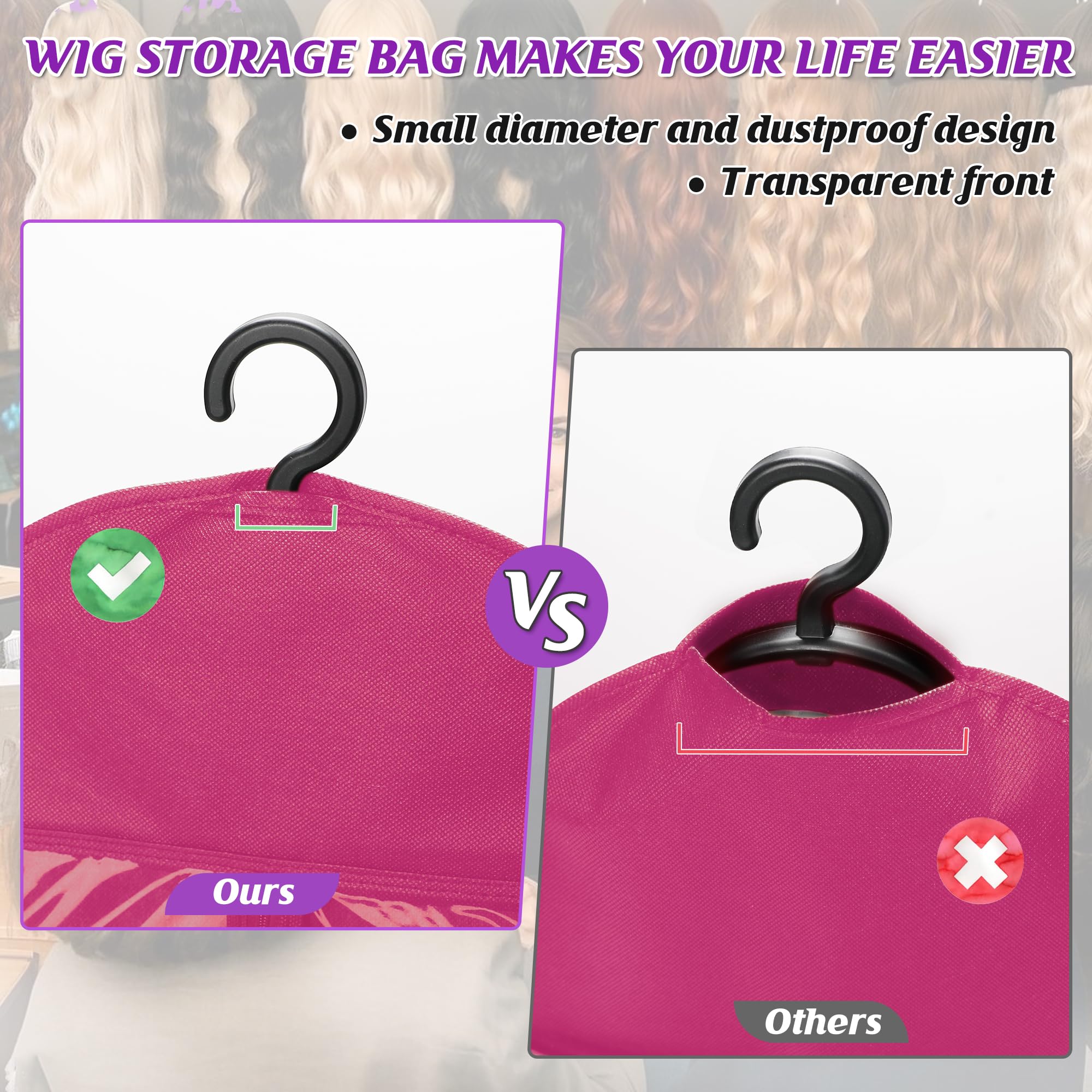 KOLLIEE Wig Storage Bags with Hangers, Dustproof Foldable Organizer
