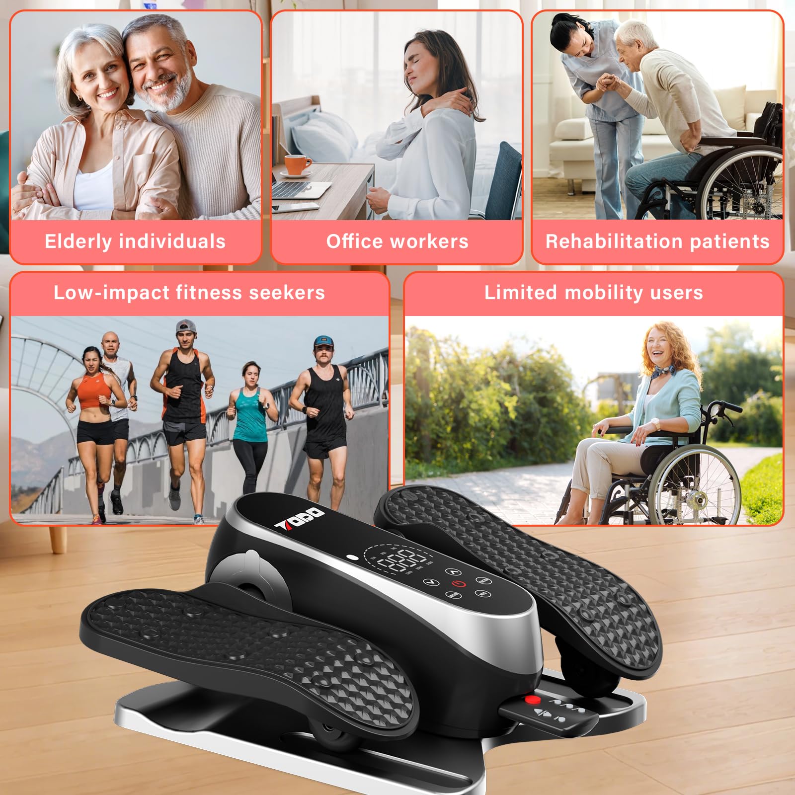 TODO Mini Ellittica Sotto la Scrivania con 12 Velocità Regolabili & Manuale/Automatica Modalità, Pedaliera Elettrica per Anziani e Adulti, Cross Trainer con Telecomando, Cinturino per Piedi e Display