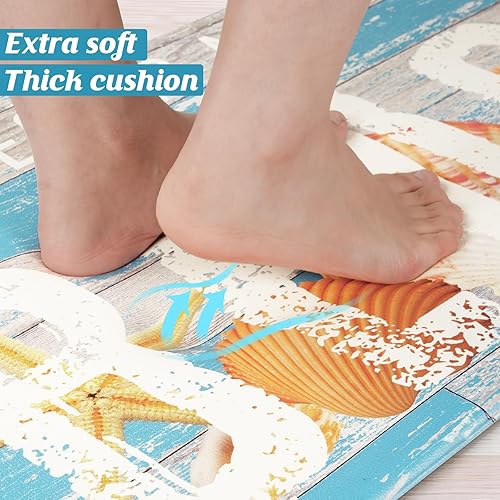 Miniatura 4 de ASPMIZ Juego de 2 alfombras de cocina de playa, alfombras acolchadas costeras para corredor de cocina, antideslizantes, lavables, de madera con