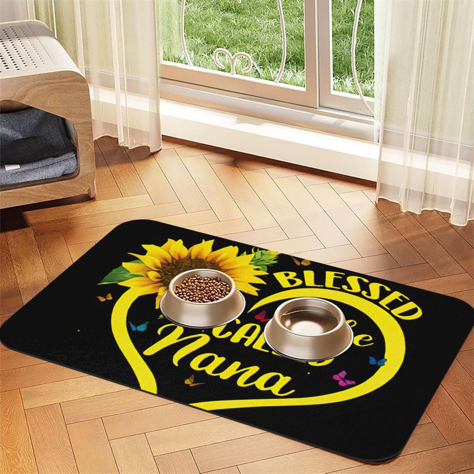 Tapis d'alimentation chien chat caoutchouc imprimé tournesol étanche