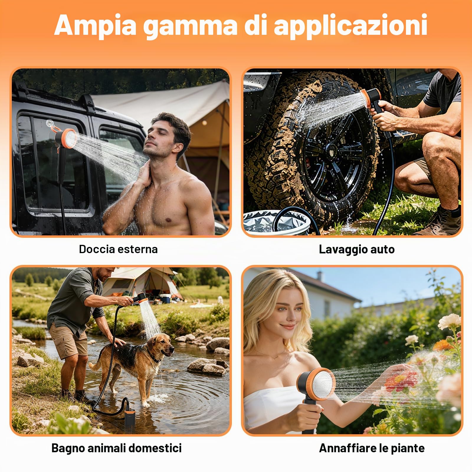 Uplayteck Doccia Campeggio, 8000mAh Doccia Portatile con Impermeabile IPX8, USB Doccia da Campeggio Ricaricabile con Display Digitale Intelligente per Spiaggia, Auto, Giardino, Escursionismo, Animali