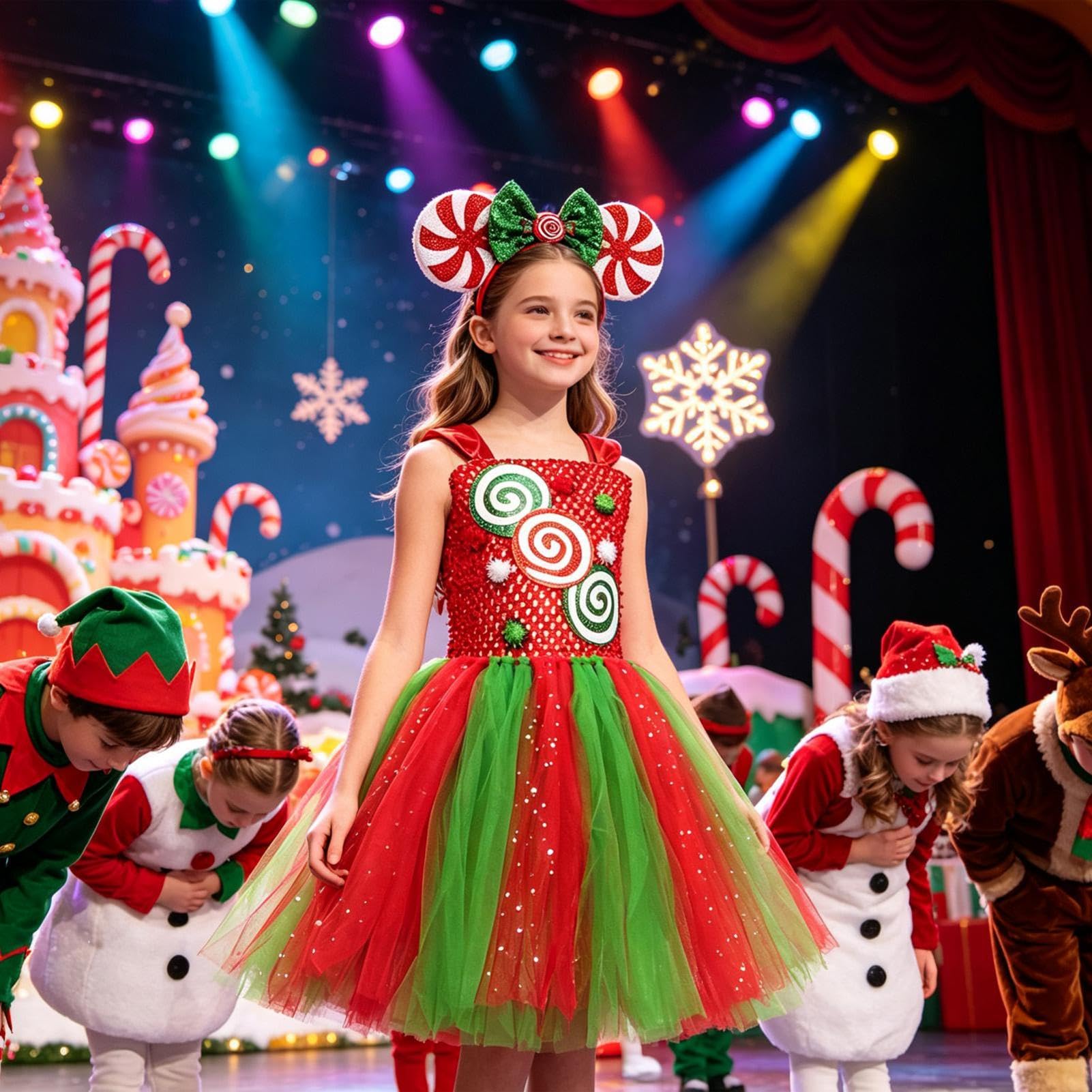 Generico Vestito Tutù di Natale per Bambine Gonna per Costume da Festa