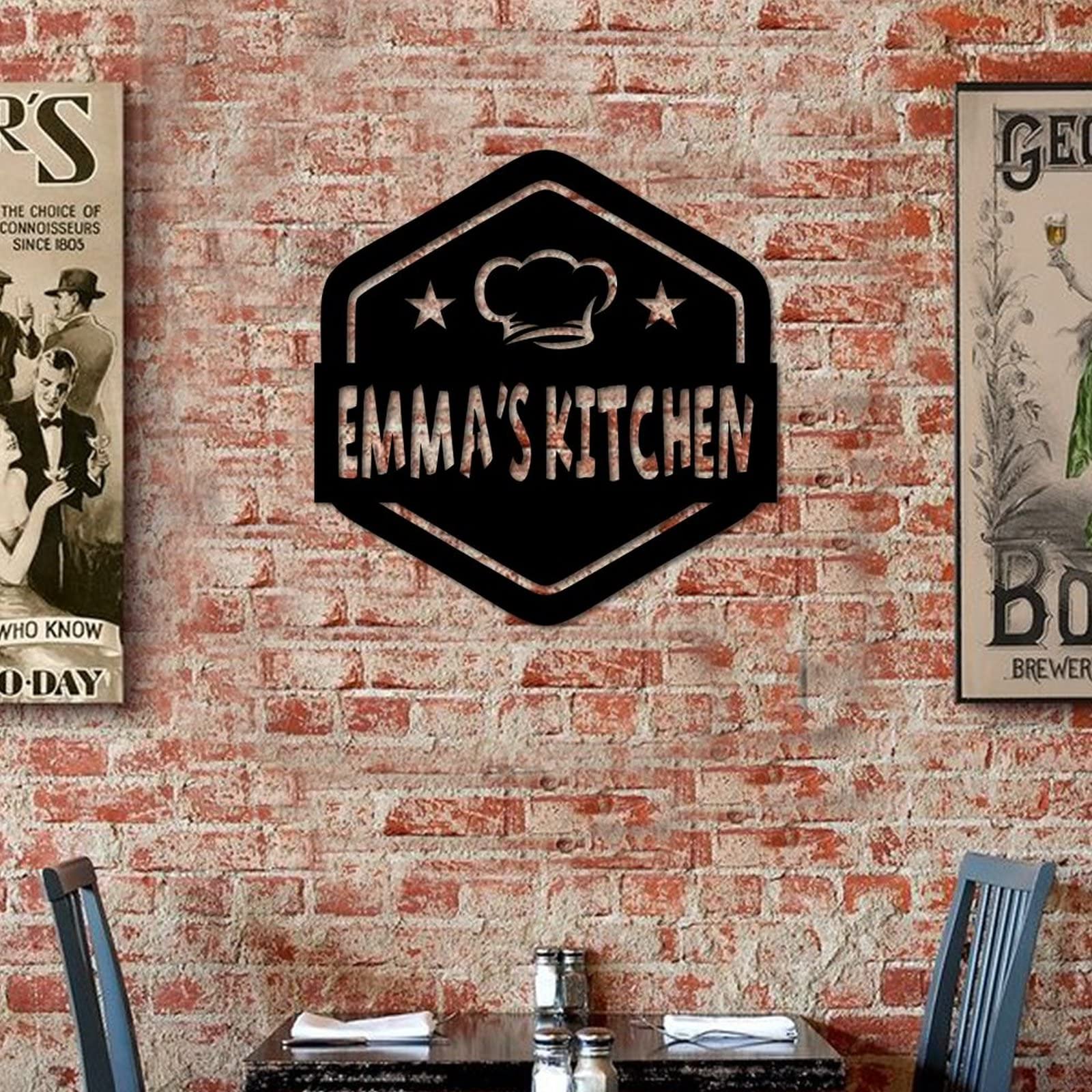 Letrero de metal personalizado para cocina, letrero de bienvenida, nombre, decoración de pared, nombre de cocina familiar, letrero de cocina para mamá, letrero de cocina, letrero de cocina