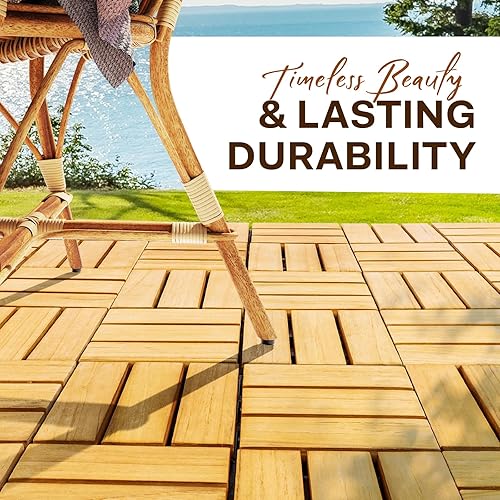 Miniatura 6 de Idzo Juego de 10 baldosas de teca de alta calidad, suelo de madera de teca distintivo con aceite innato que puede soportar elementos del agua y el