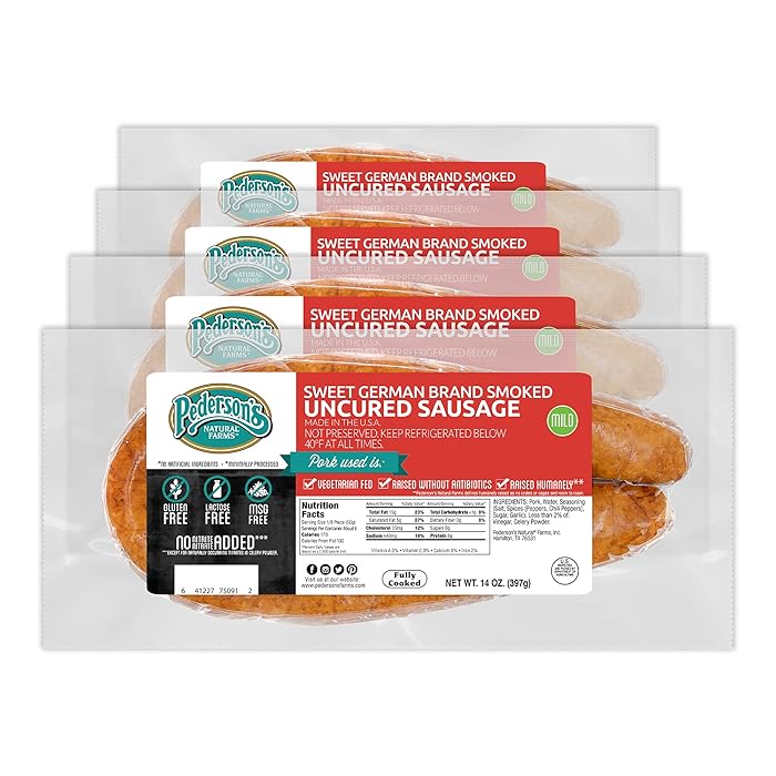 Buy Pederson’s Farms, Sweet German Smoked Uncured Rope Sausage, (4 Pack, Pork, Use / Freeze