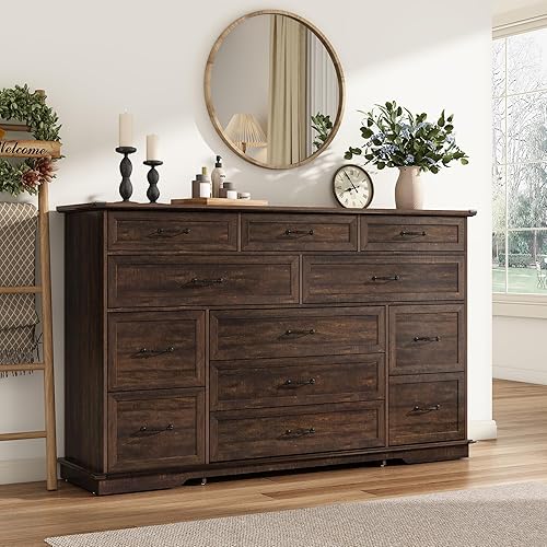 Farmhouse 12 Drawer Dresser for Bedroom,63” Wood Dresser & Chest