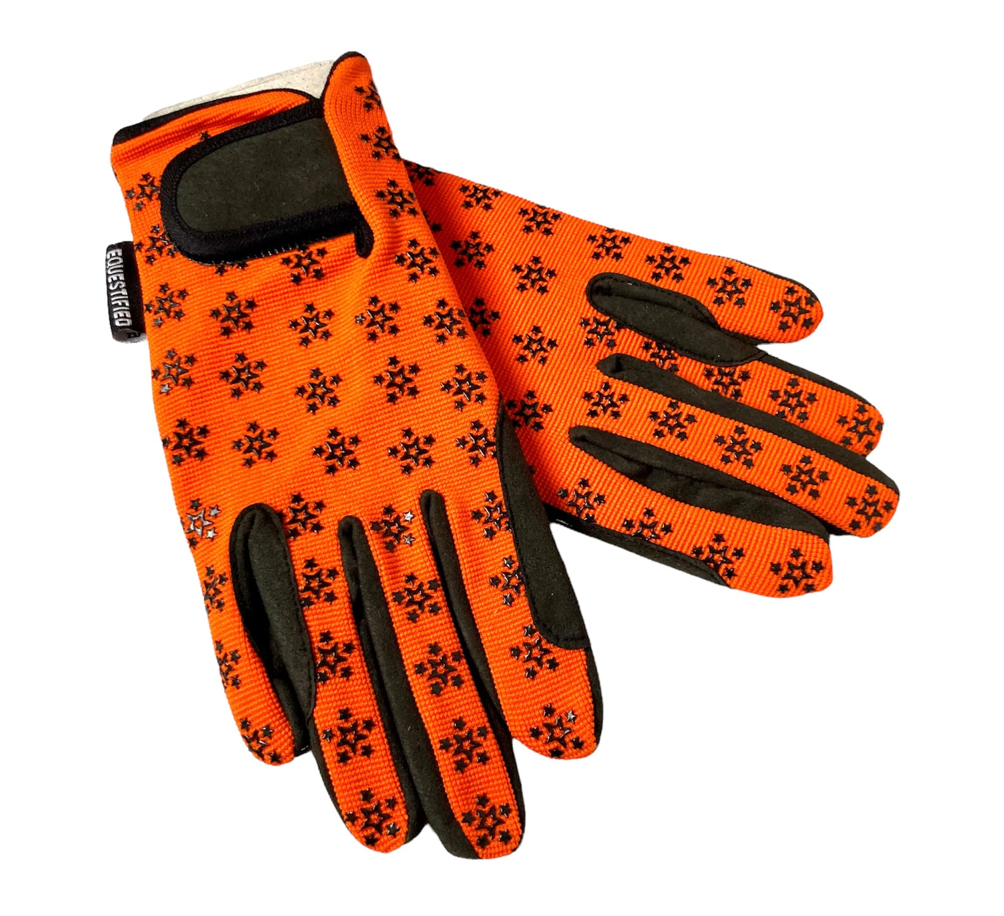 Youth Equestrian Gloves with STAR Design for Girls & Boys Children Gloves All Weather Outdoor Sports Gloves Horse Riding (10-12 Years, Orange)