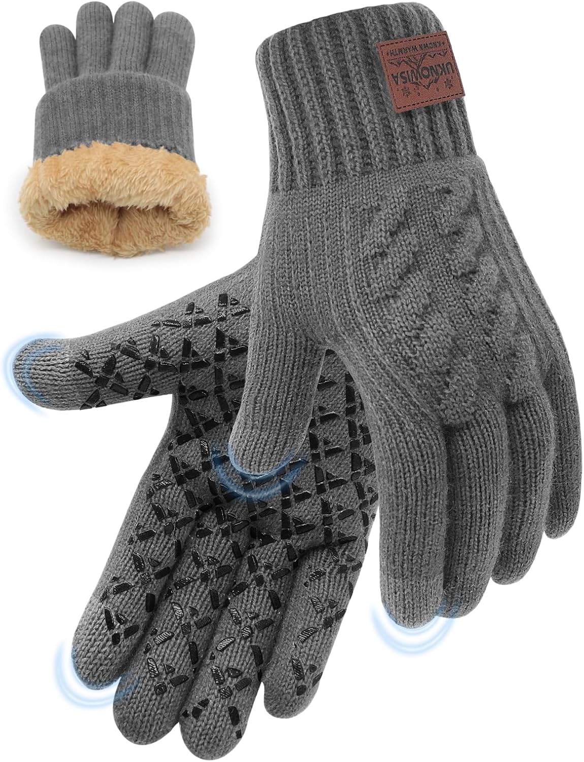 Winter Gloves for Men Women, Warm Fleece Lined with Touch Screen, Thermal Knit with Anti-Slip for Running Driving