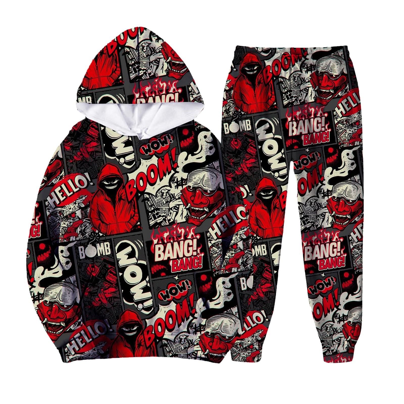 Volldruck-Trainingsanzug mit, lässiges Streetwear-Sweatshirt mit Jogginghose, Outfit für den täglichen Gebrauch