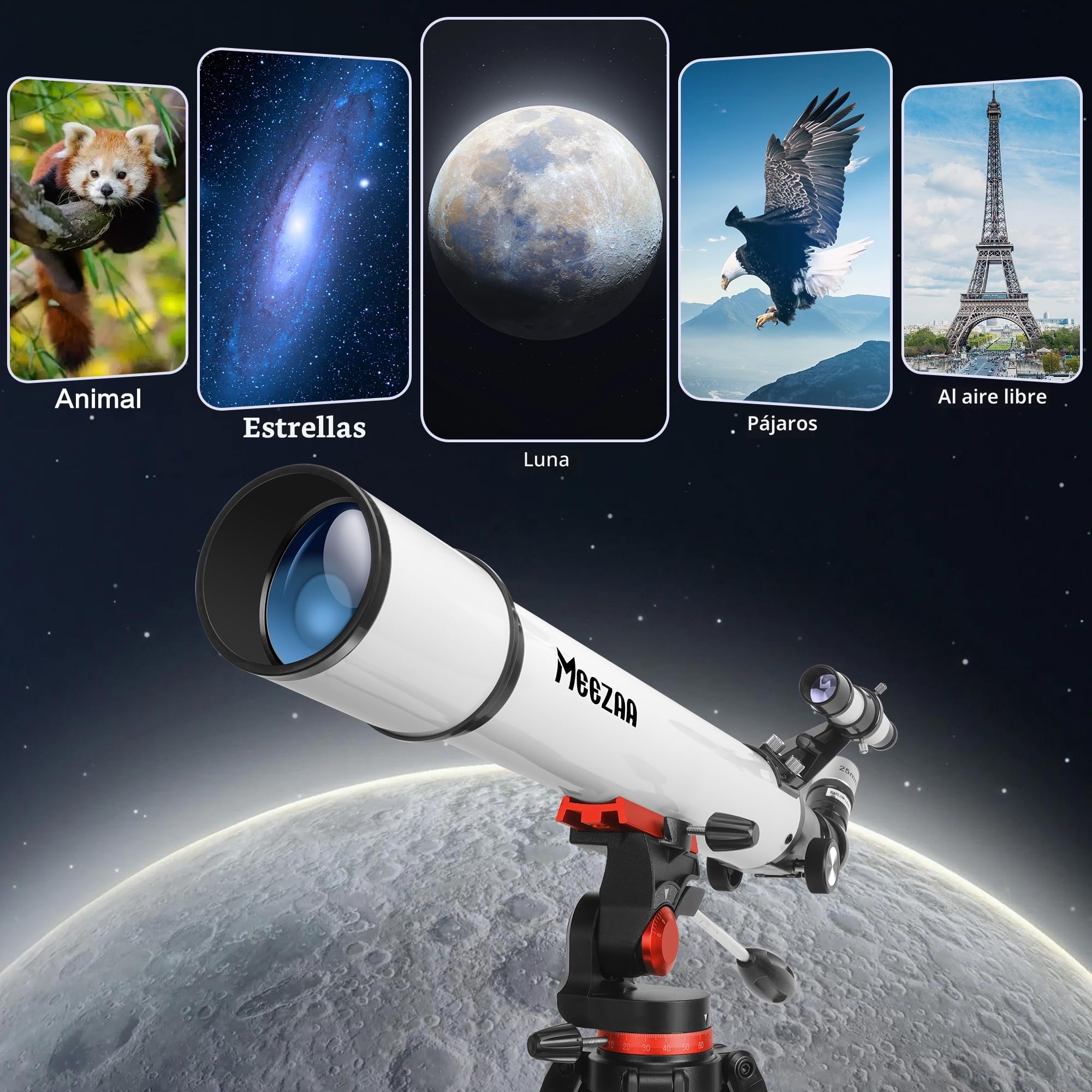 MEEZAA Telescopio, Telescopio Astronómico Adultos Profesional, 70/700mm Telescopios Refractor para Adultos y Principiantes, Portatil y Potente 28x-210x con Trípode, Adaptador de Teléfono y Bolsa