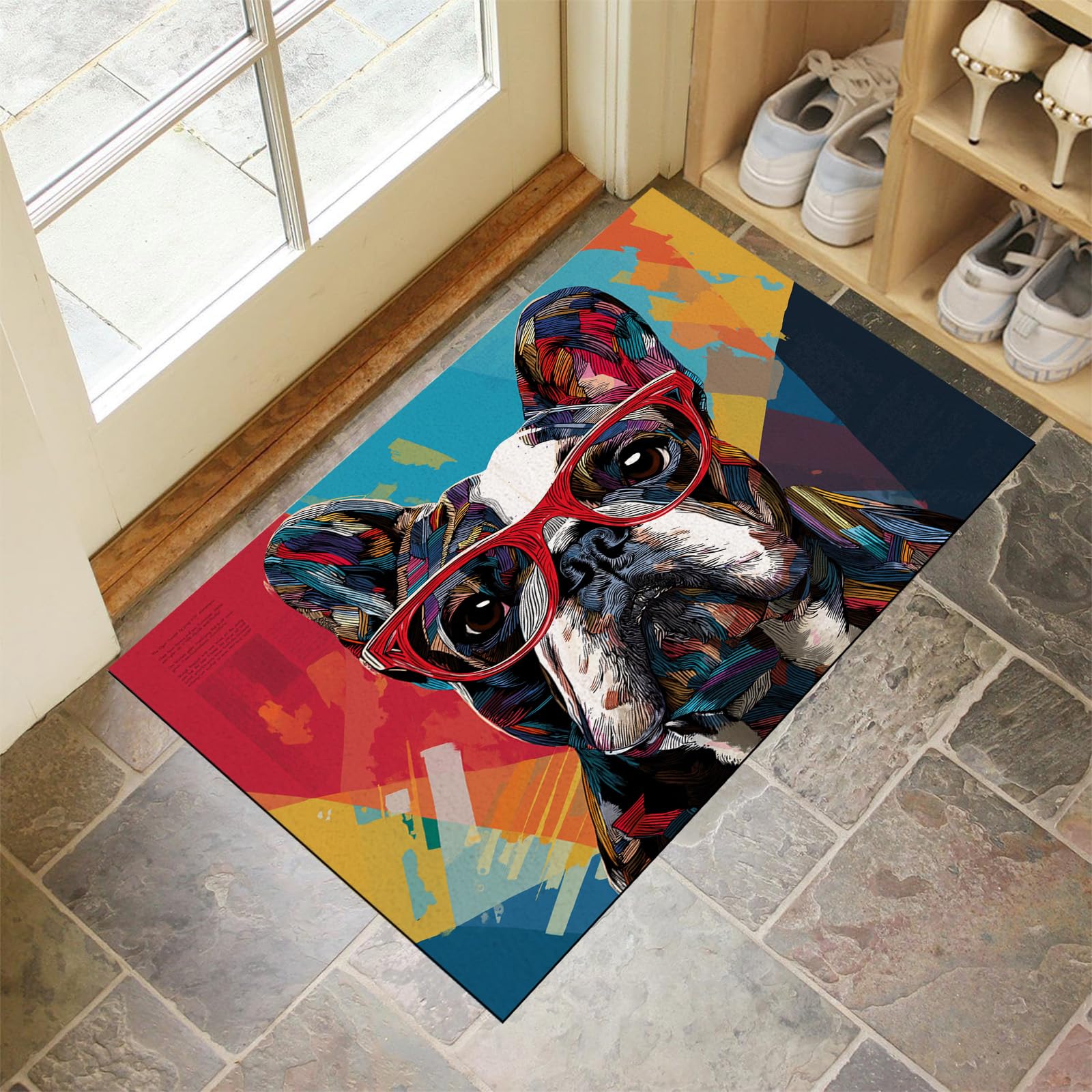 Tapis style Pop Art entrée intérieur jaune 90 x 150 cm anti-poussière