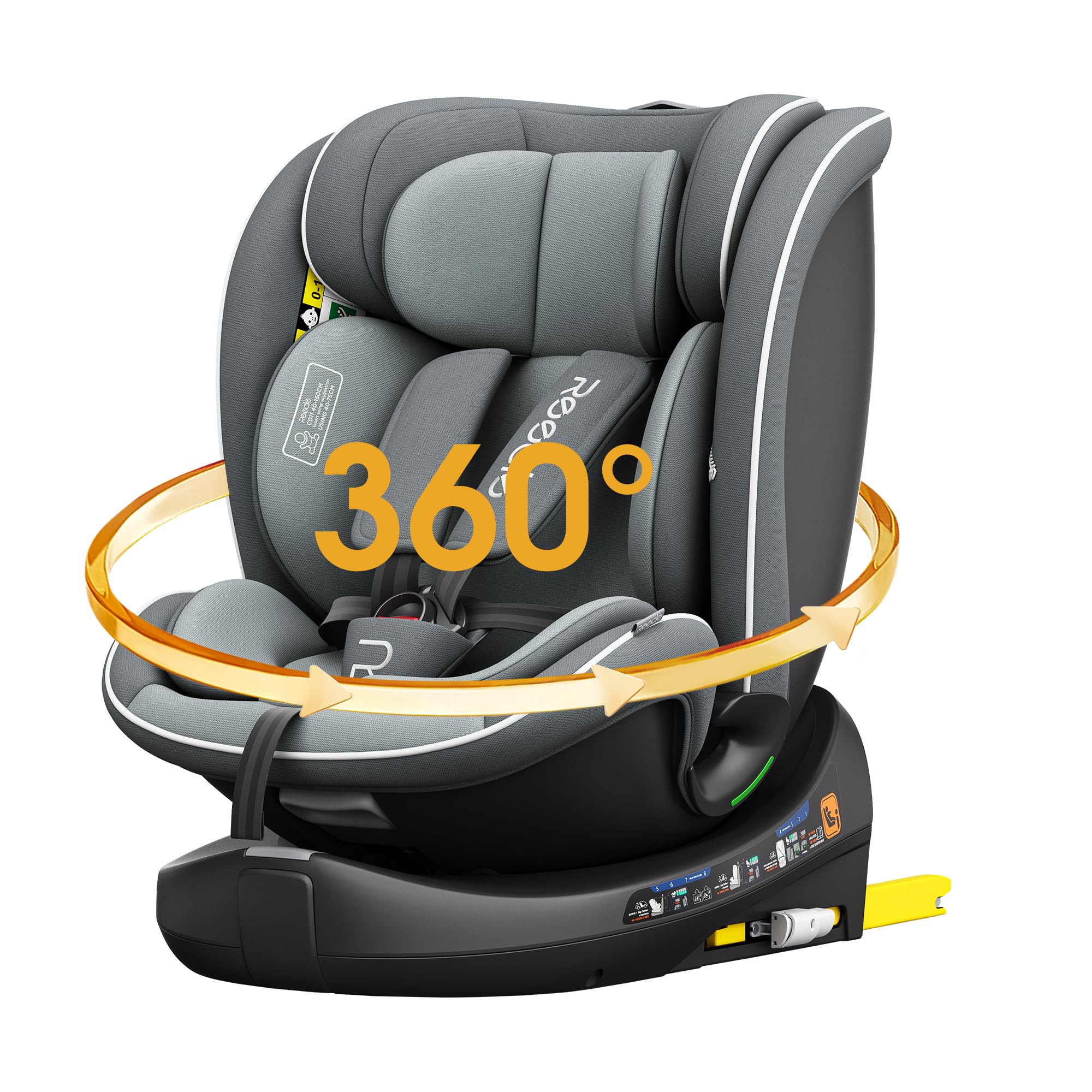 Reecle I-Size 360 Girevole Seggiolino Auto, 40-150cm(0-12 anni), Compatibile ISOFIX (Grigio)